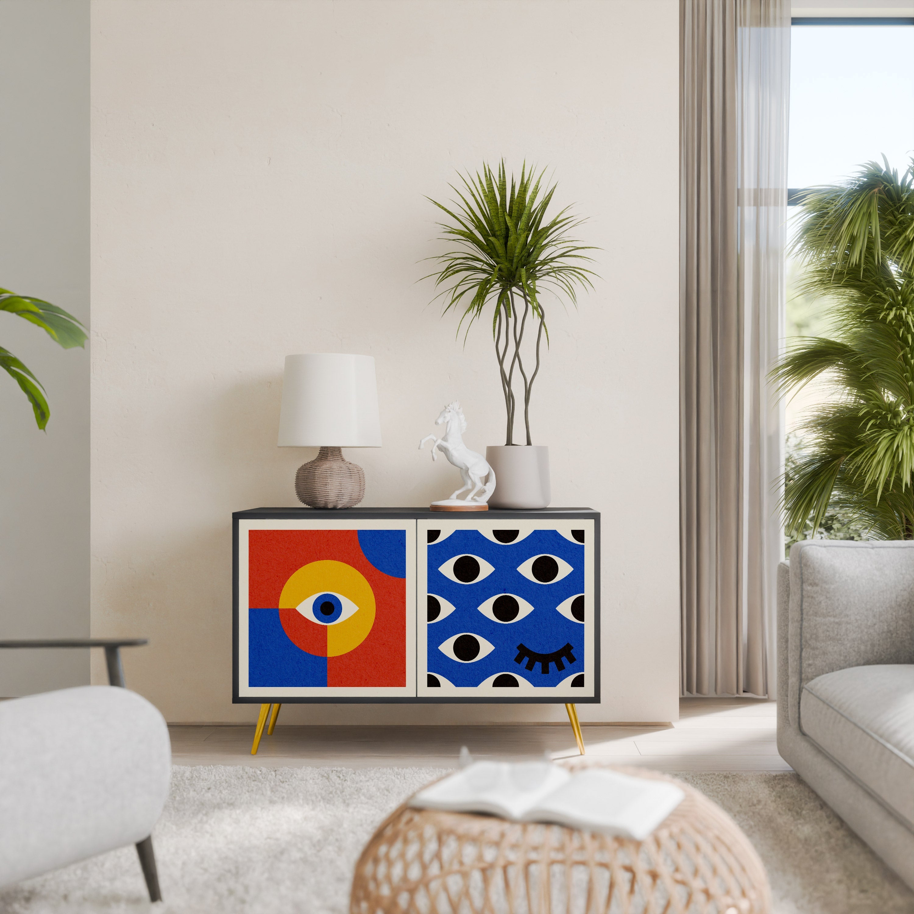 GEOMETRIC EYES 2-Door Sideboard in Black Finish