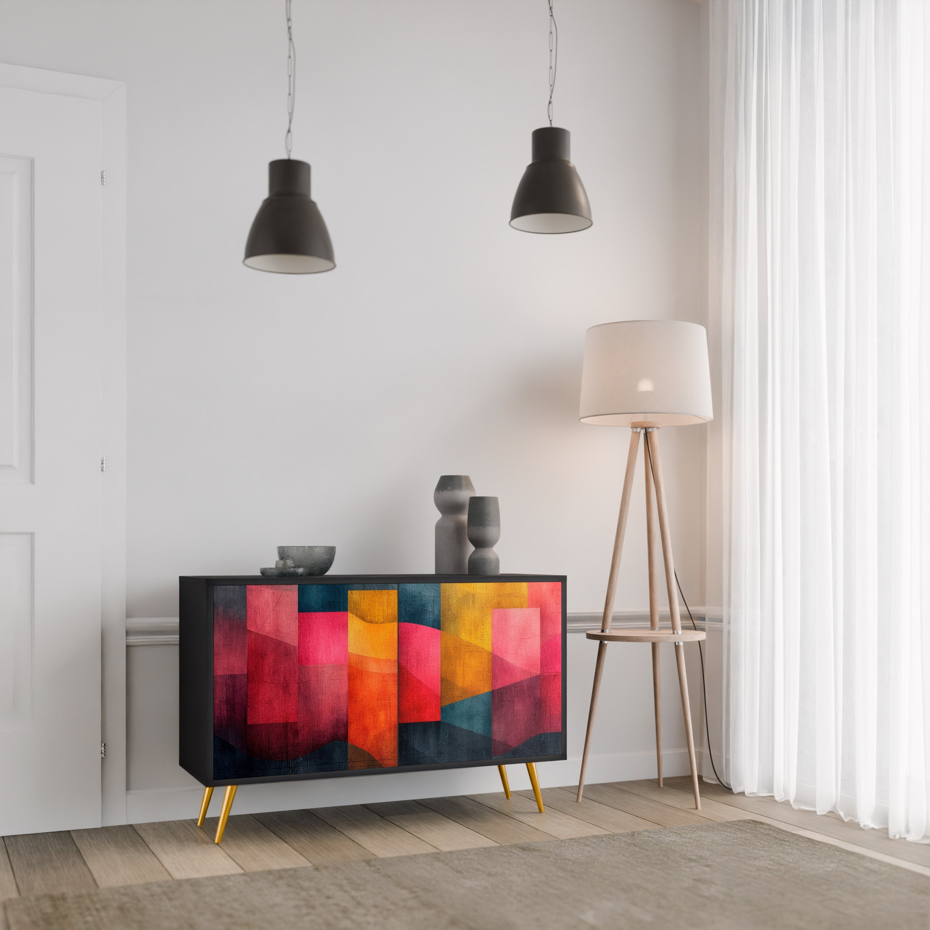 COLORFUL SOUNDS 2-Door Sideboard in Black Finish
