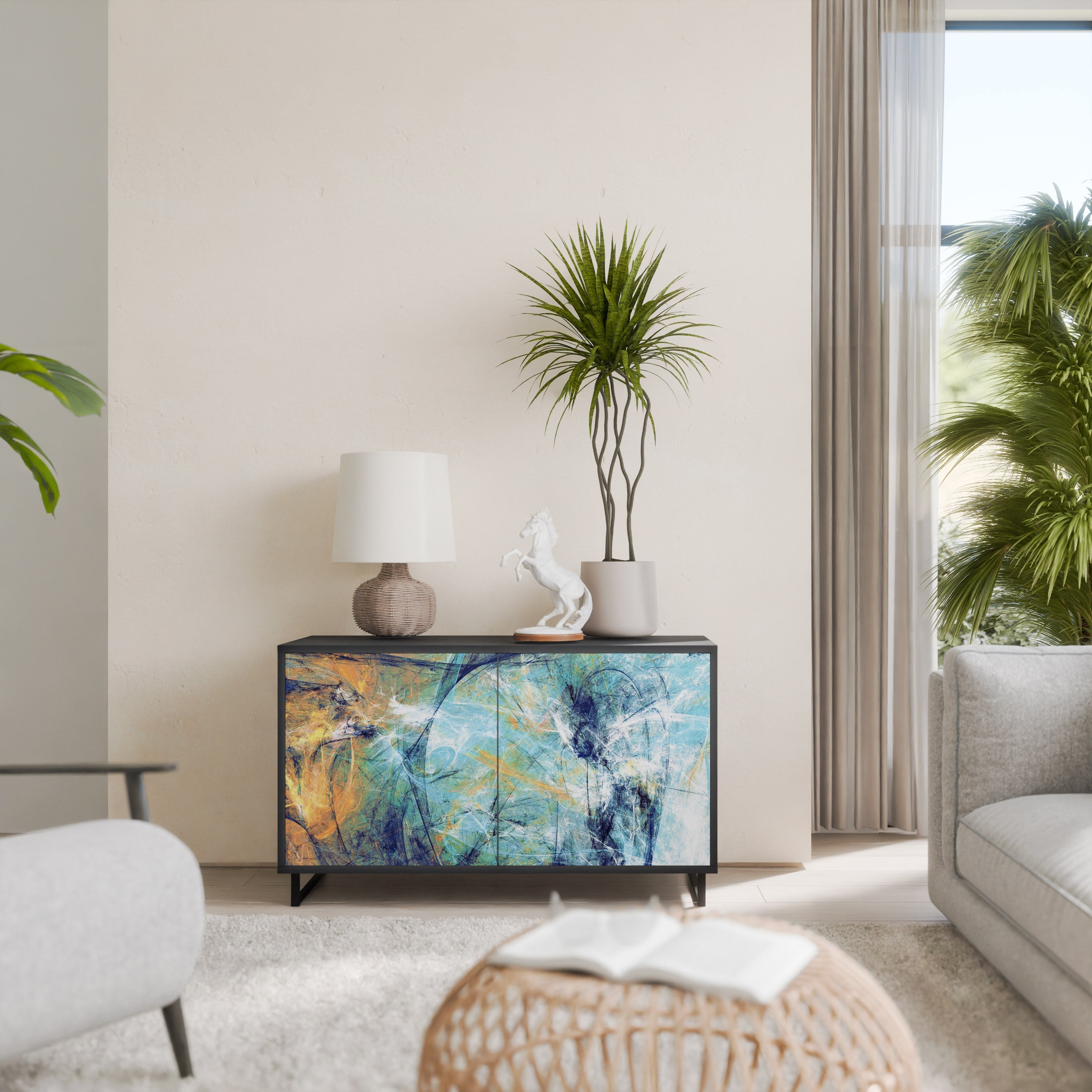 ABSTRACT THOUGHTS Buffet 2 portes en finition noire