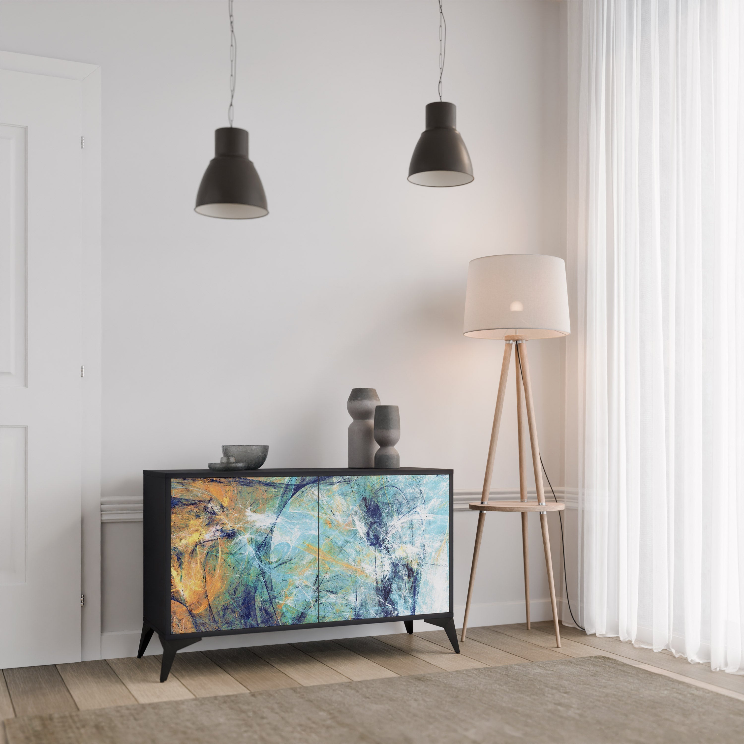 ABSTRACT THOUGHTS Buffet 2 portes en finition noire