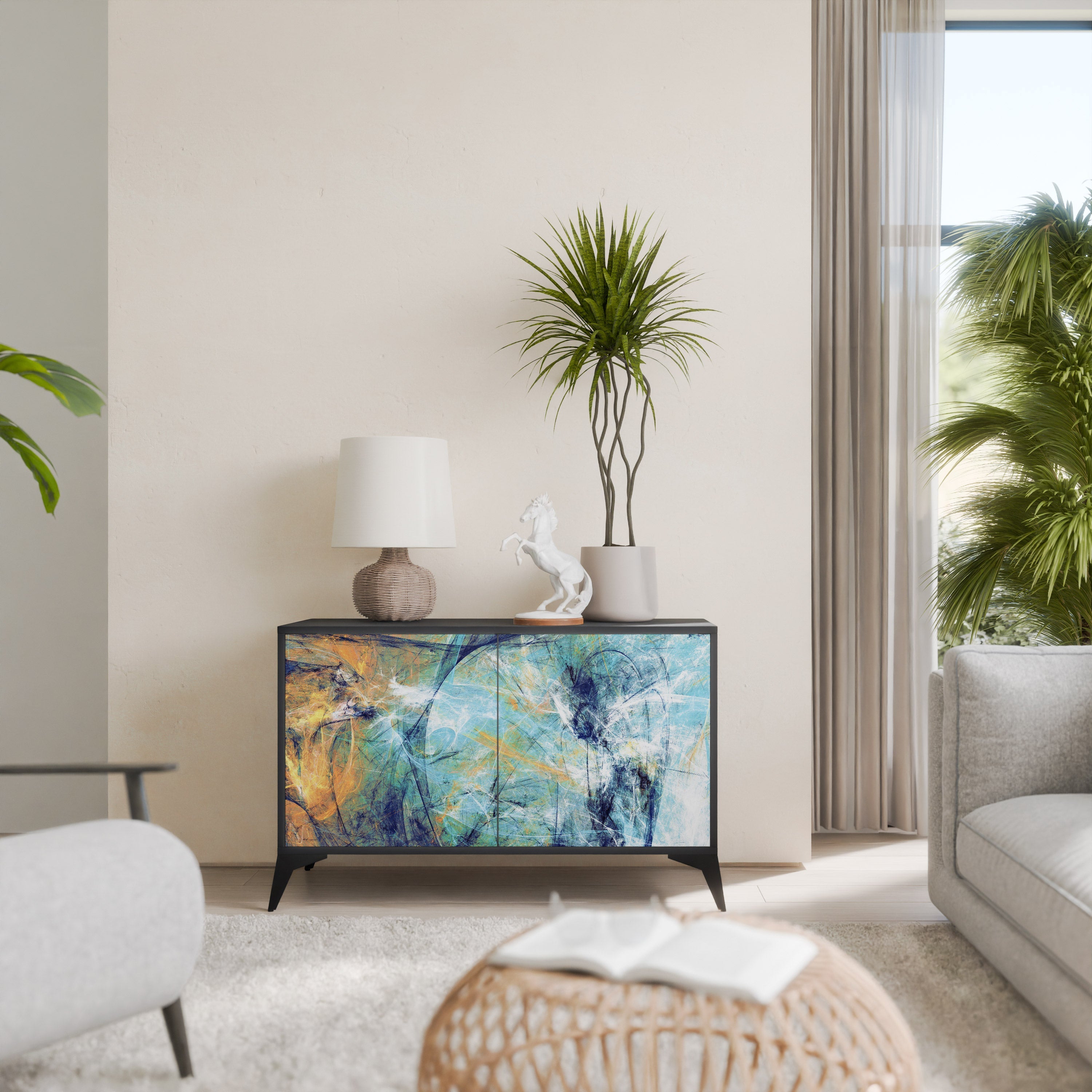 ABSTRACT THOUGHTS Buffet 2 portes en finition noire