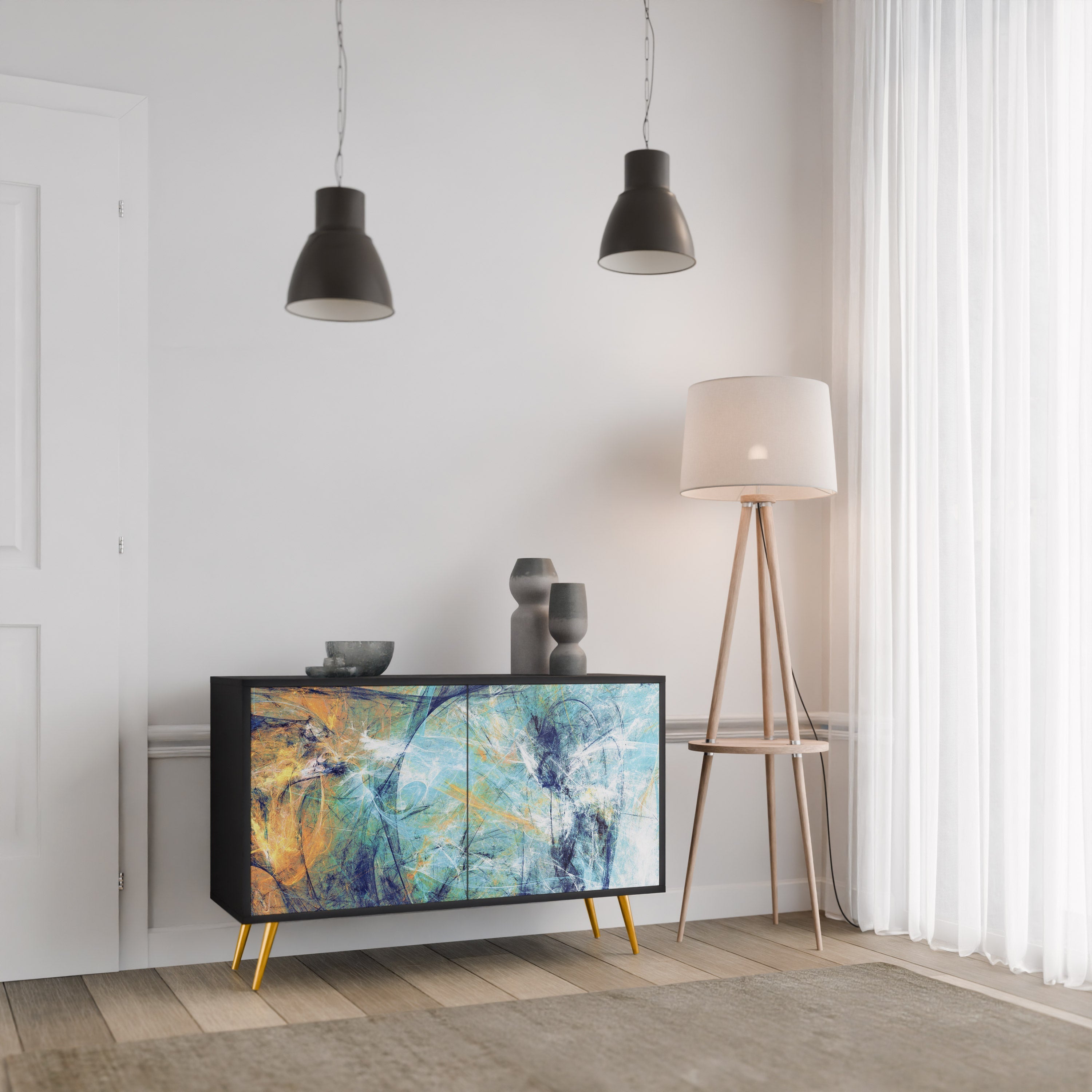 ABSTRACT THOUGHTS Buffet 2 portes en finition noire