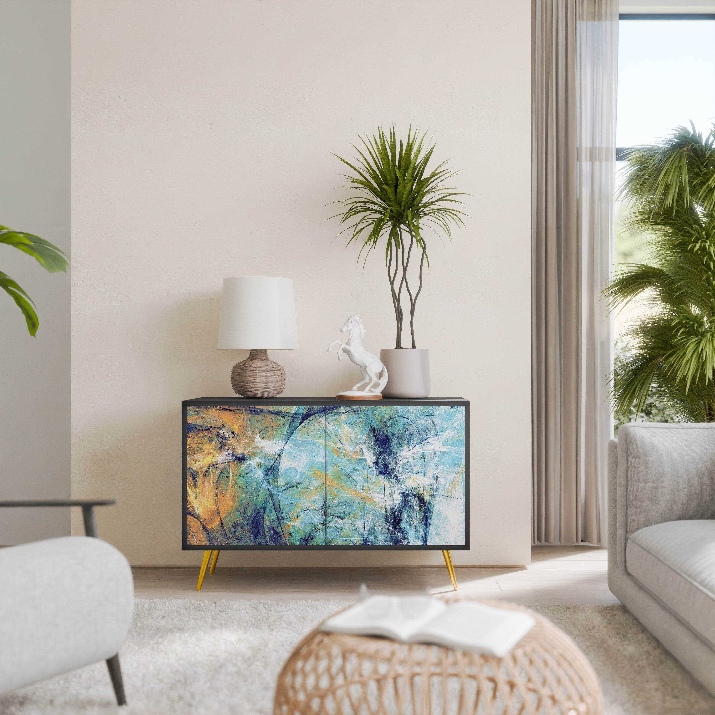 ABSTRACT THOUGHTS Buffet 2 portes en finition noire