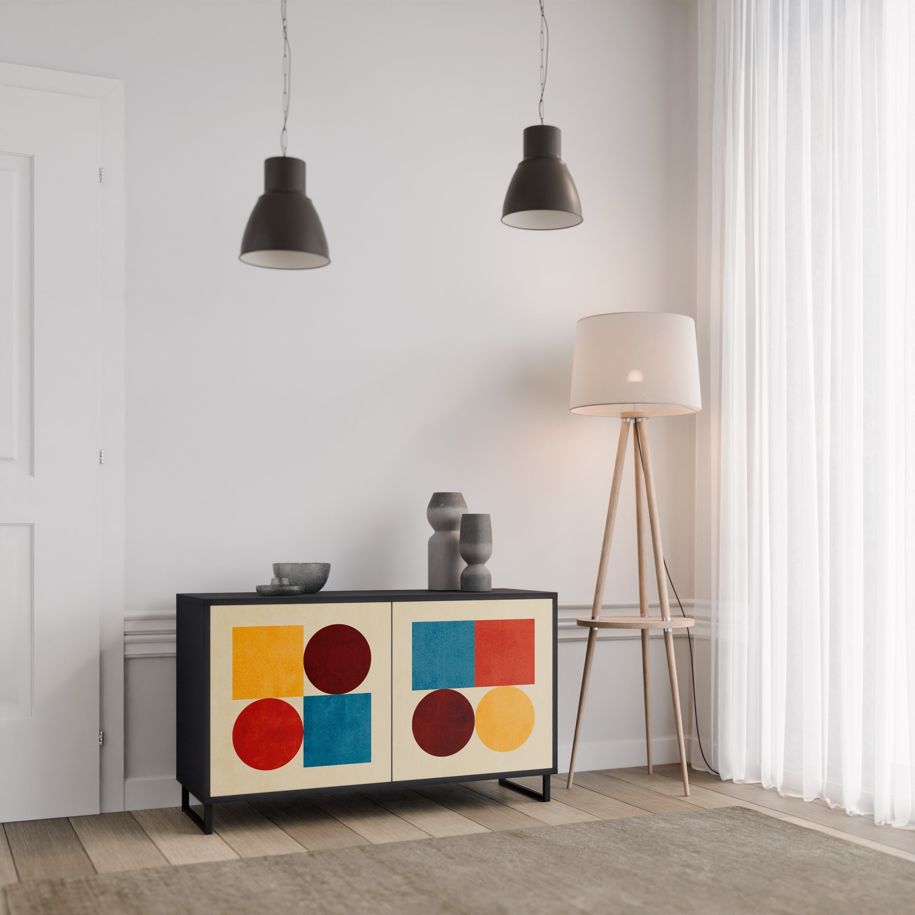 GEOMETRIC PUZZLE 2-Door Sideboard in Black Finish
