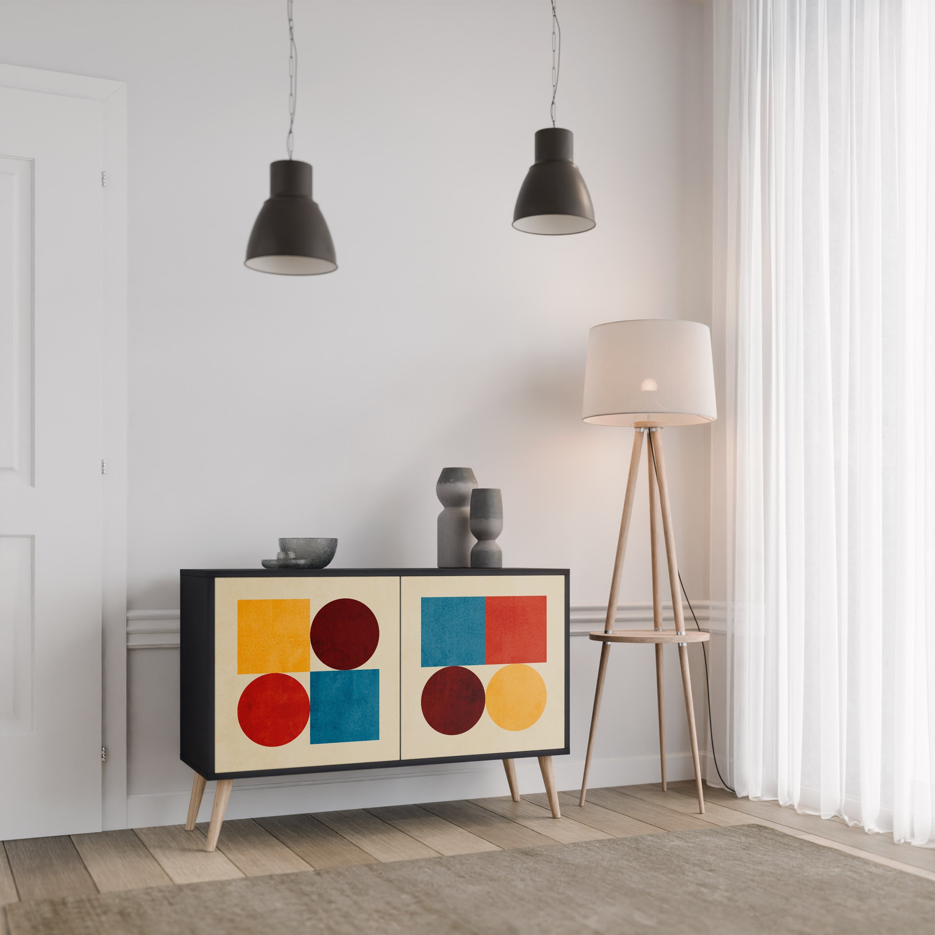 GEOMETRIC PUZZLE 2-Door Sideboard in Black Finish