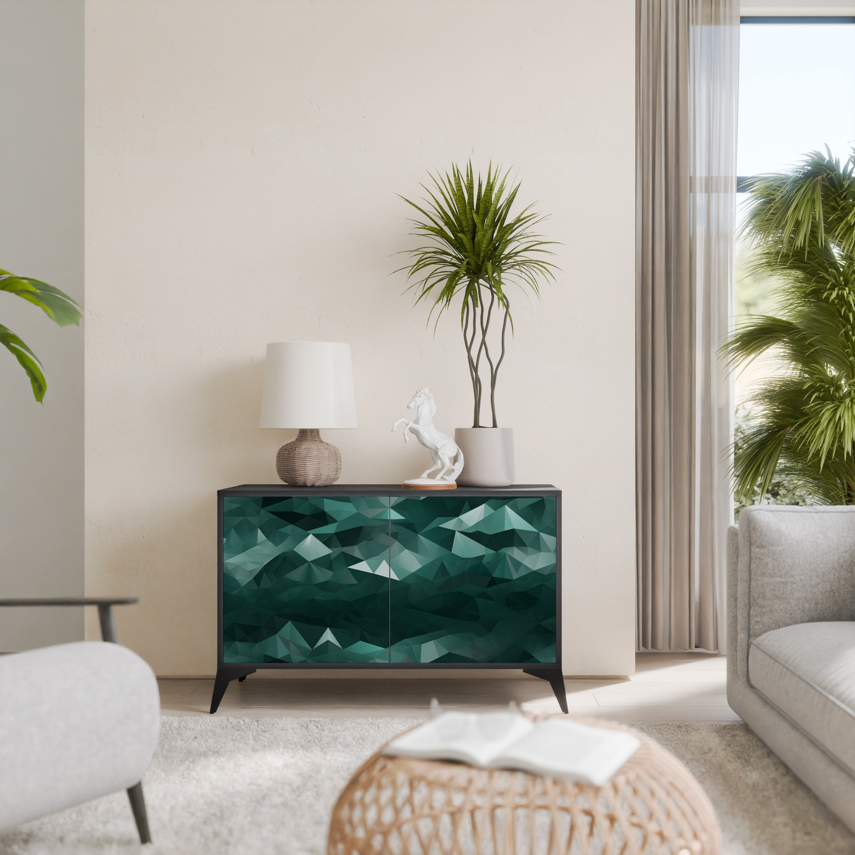 POLYGONAL FLOATING 2-Door Sideboard in Black Finish