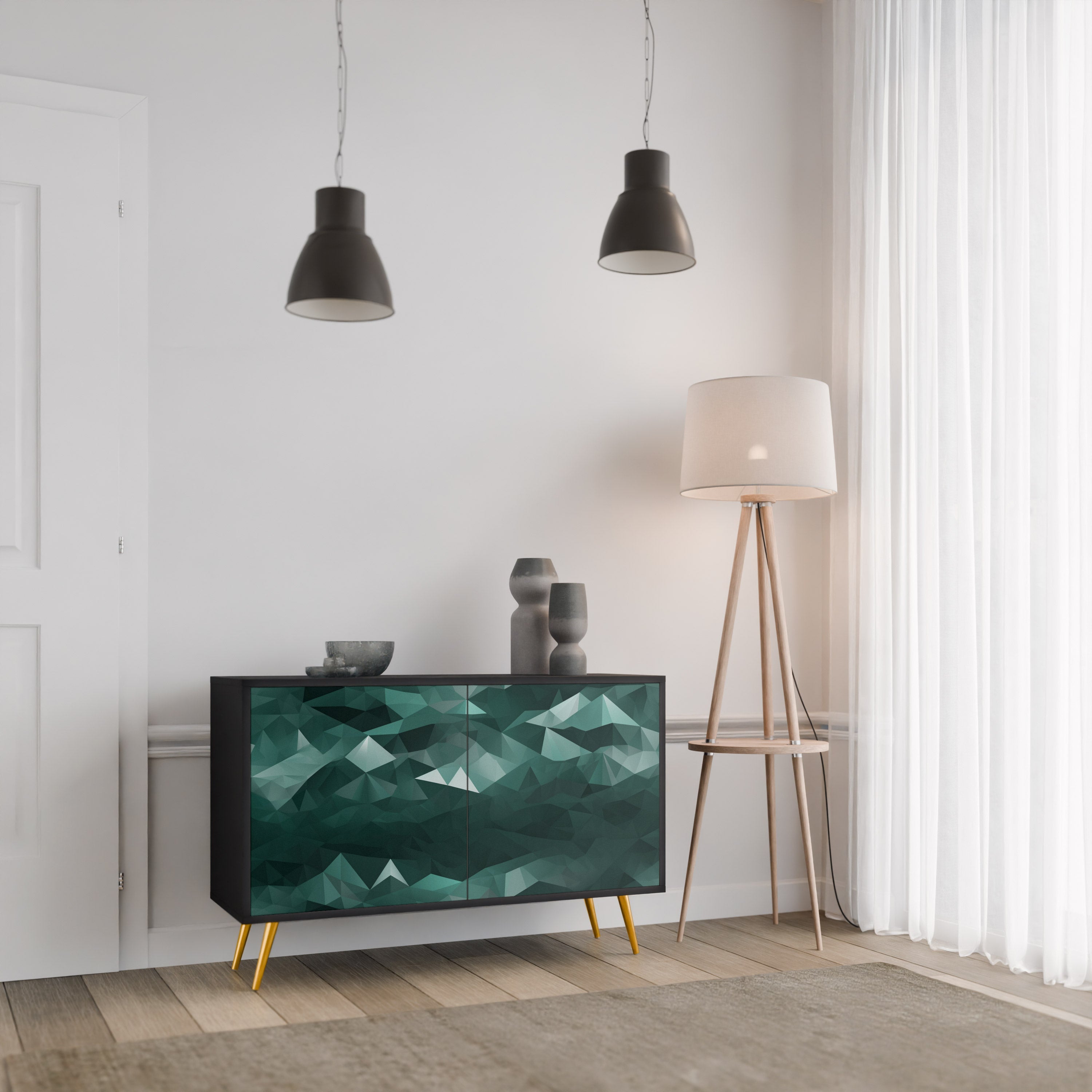 POLYGONAL FLOATING 2-Door Sideboard in Black Finish