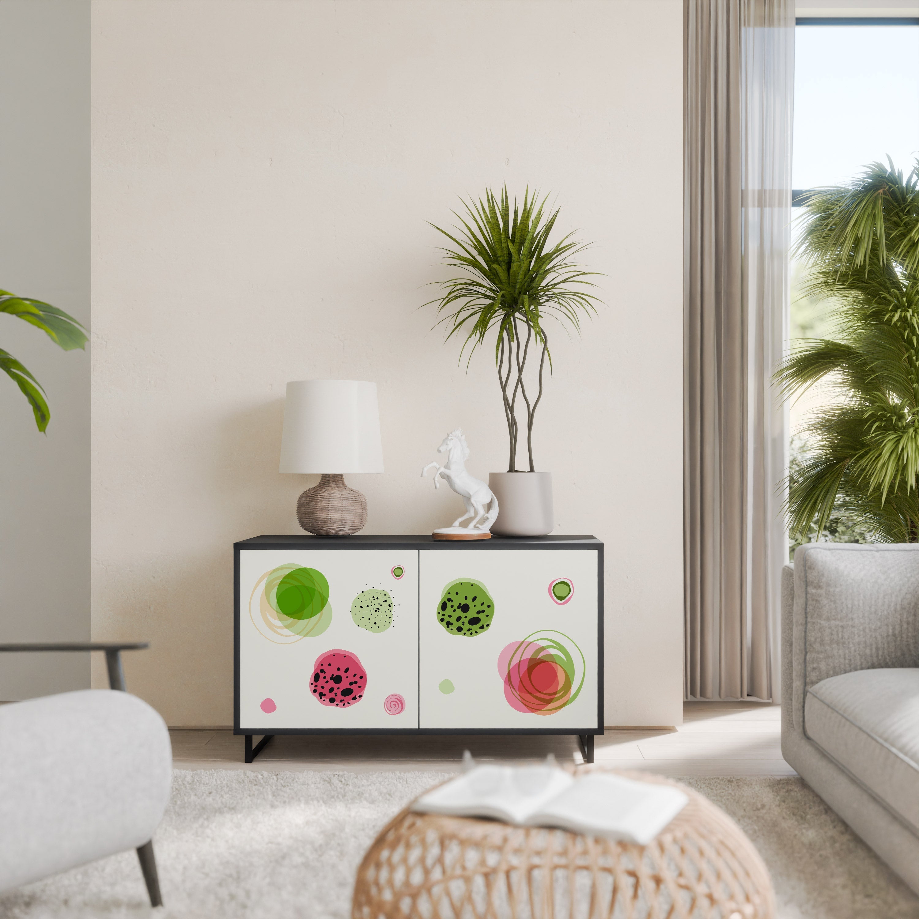 COLORFUL COSMOS 2-Door Sideboard in Black Finish