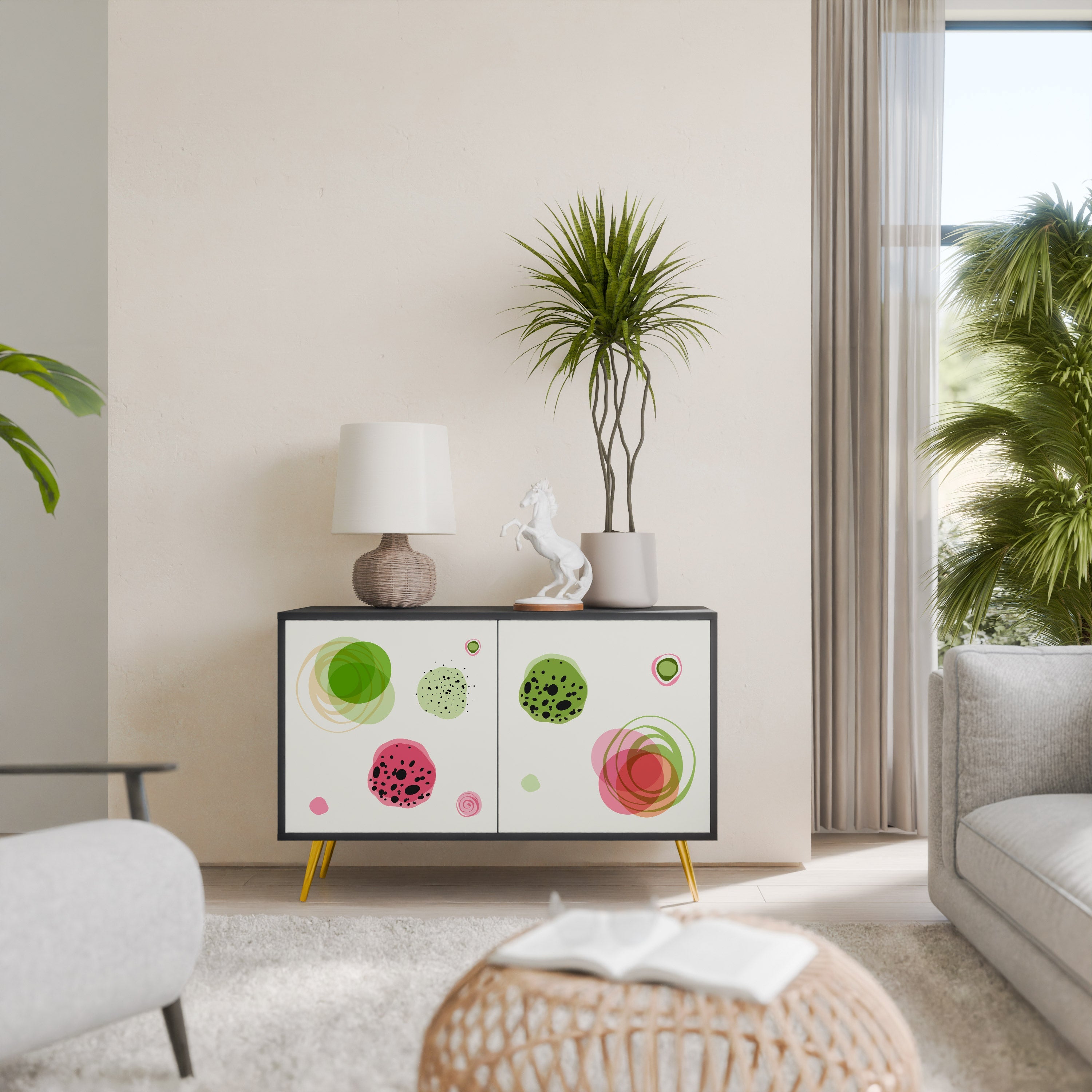 COLORFUL COSMOS 2-Door Sideboard in Black Finish