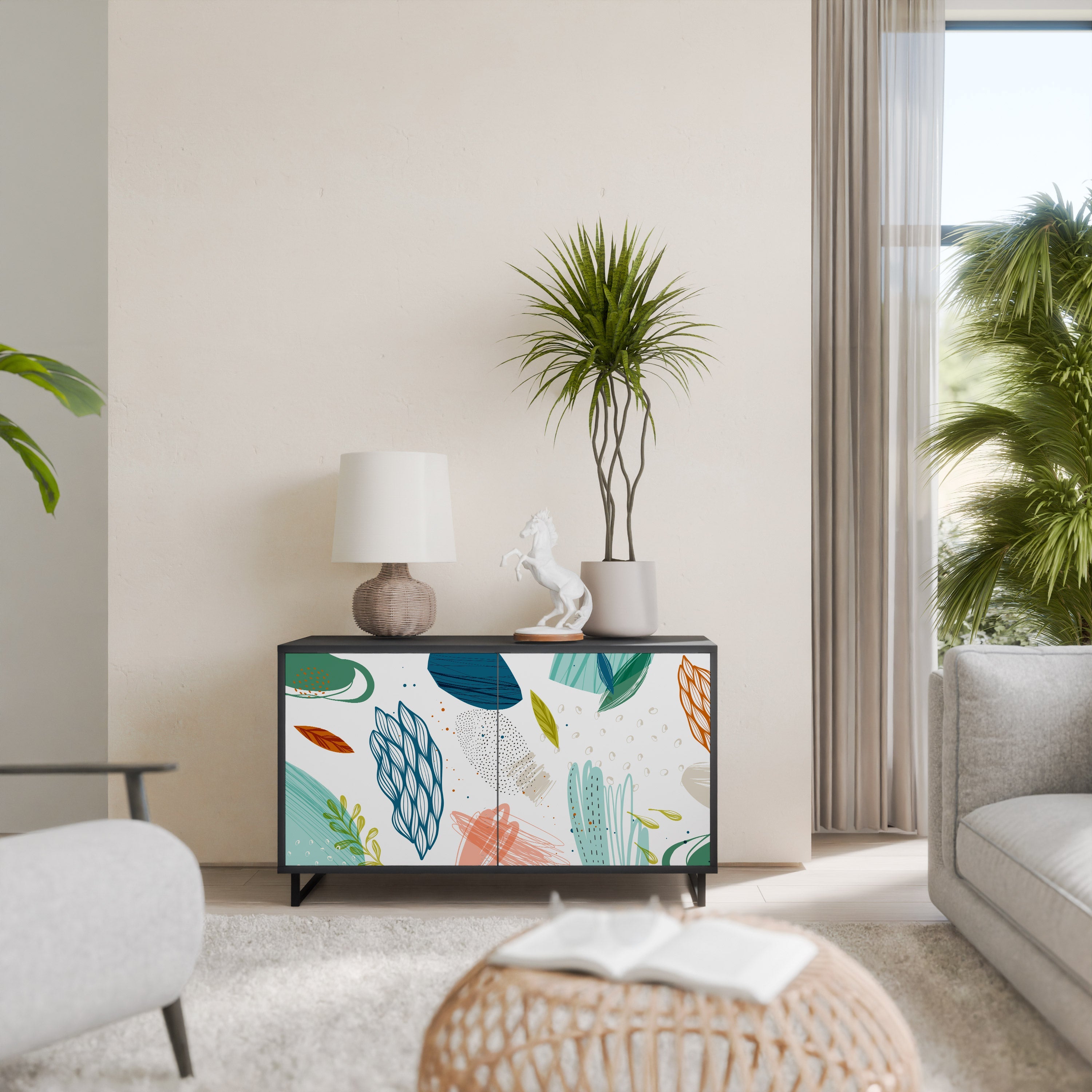 BOTANICAL HURRICANE 2-Door Sideboard in Black Finish