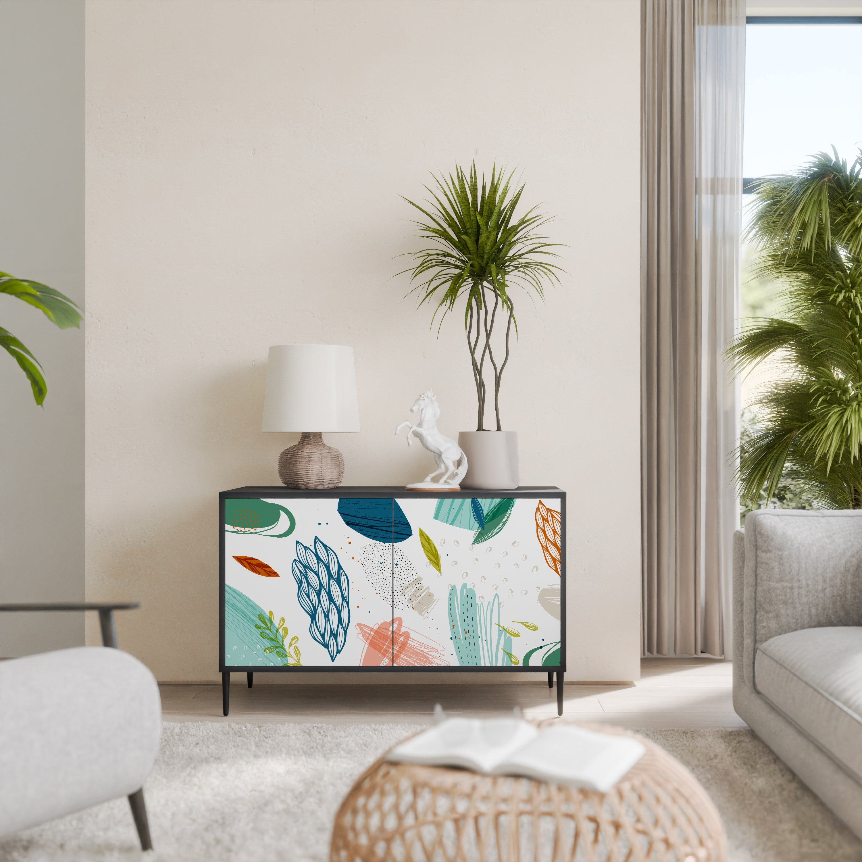 BOTANICAL HURRICANE 2-Door Sideboard in Black Finish