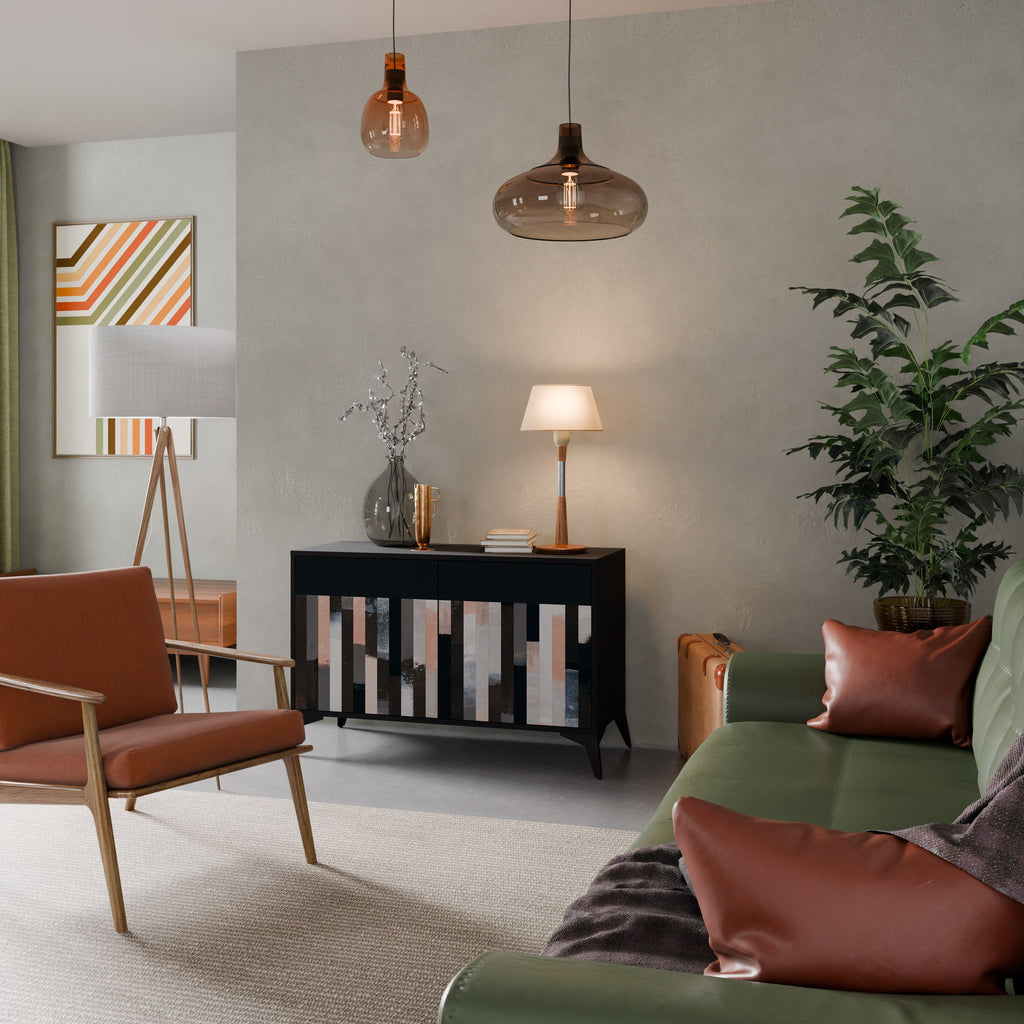 COLLAGE OF RECTANGLES 2-Door Sideboard in Black Finish