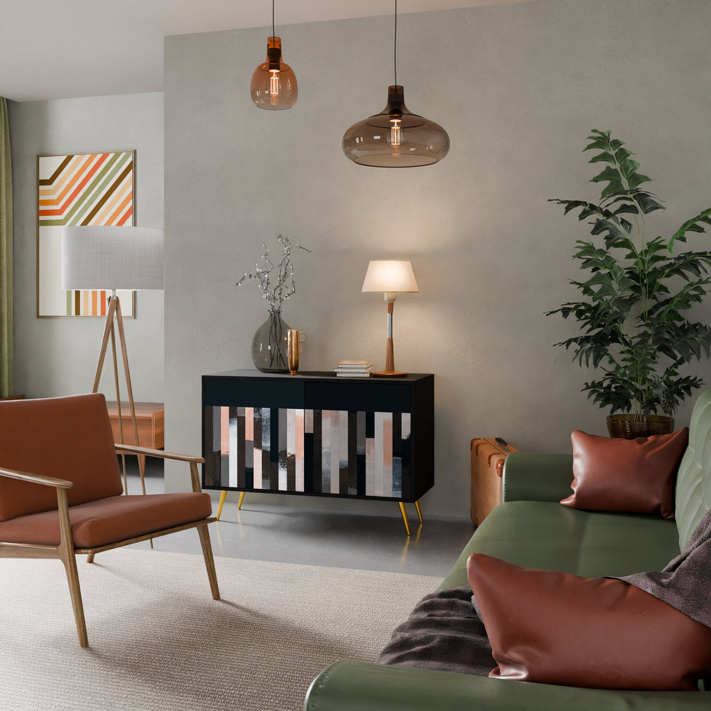 COLLAGE OF RECTANGLES 2-Door Sideboard in Black Finish