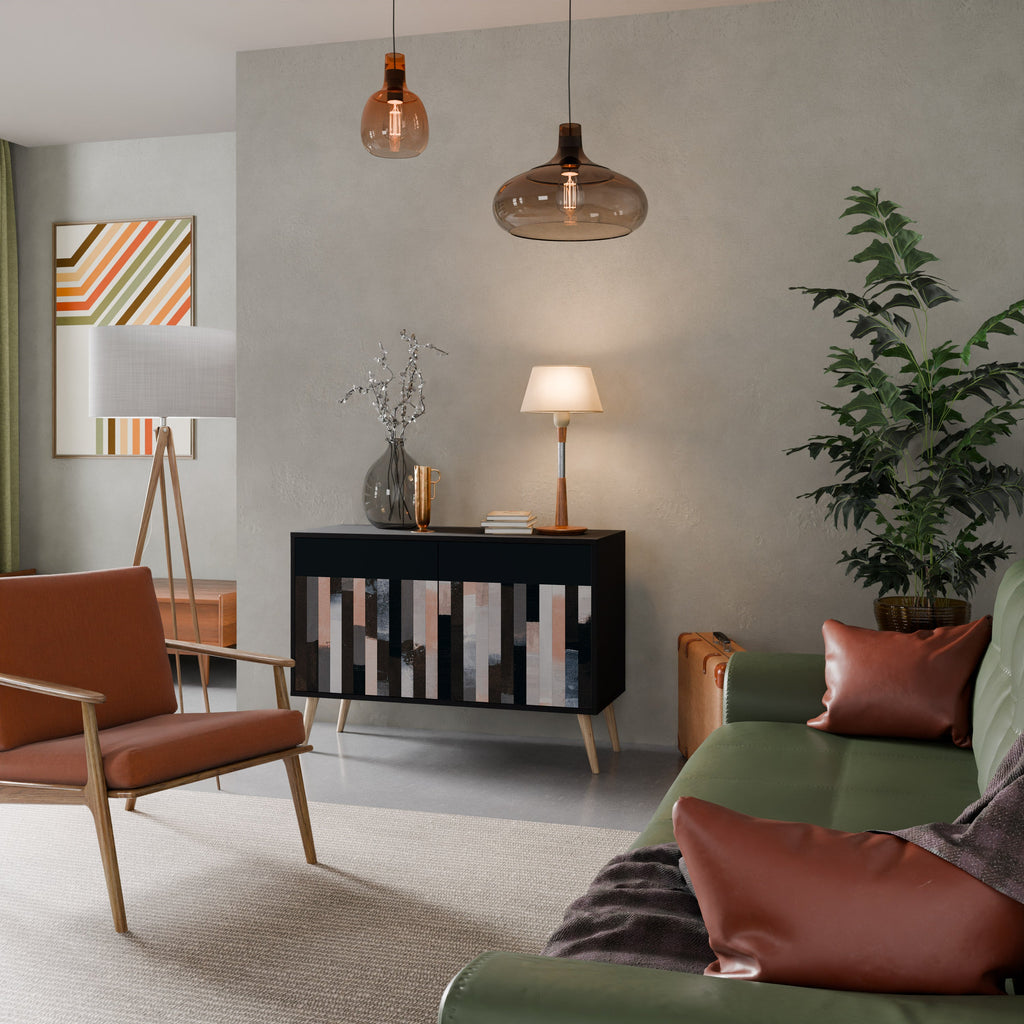 COLLAGE OF RECTANGLES 2-Door Sideboard in Black Finish