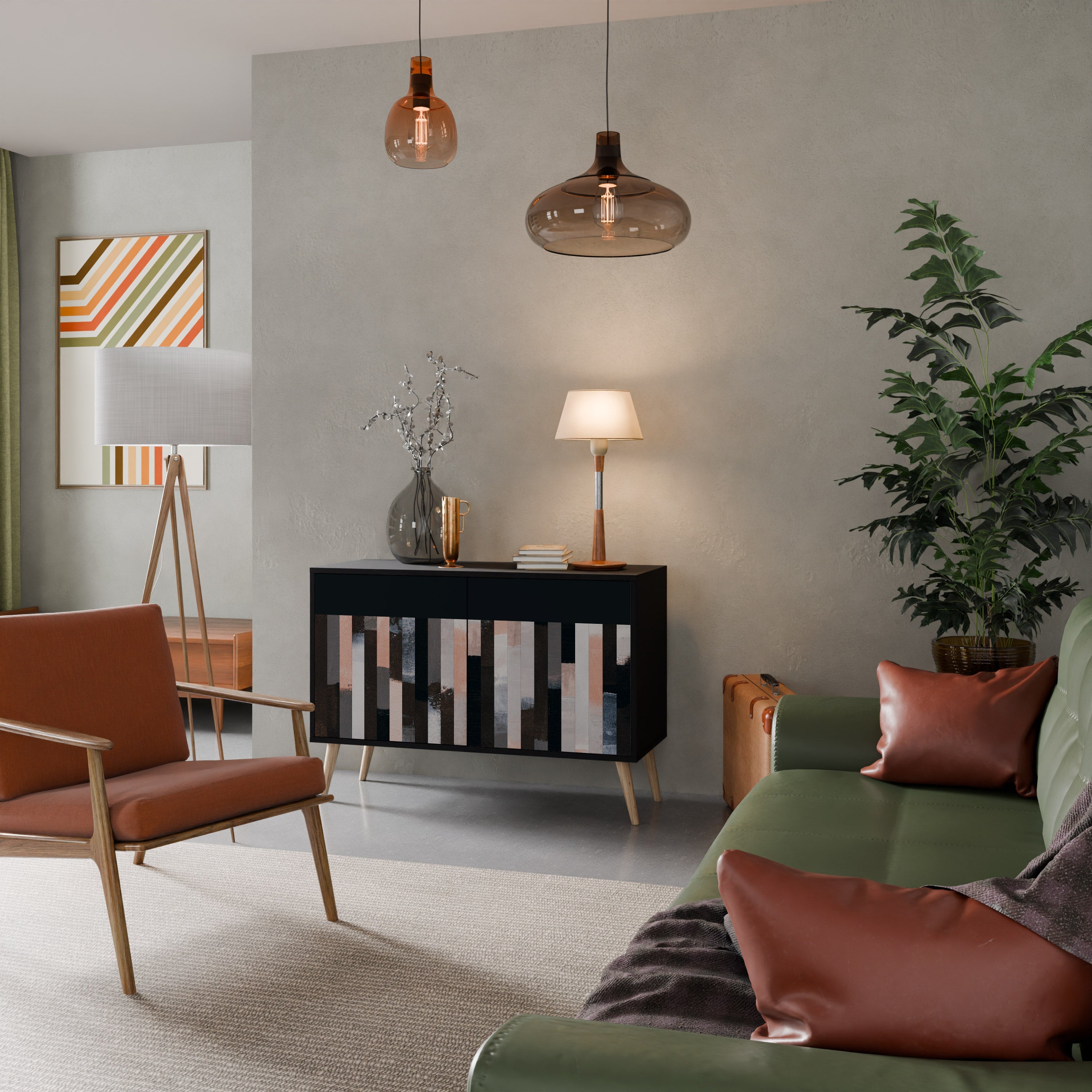 COLLAGE OF RECTANGLES 2-Door Sideboard in Black Finish