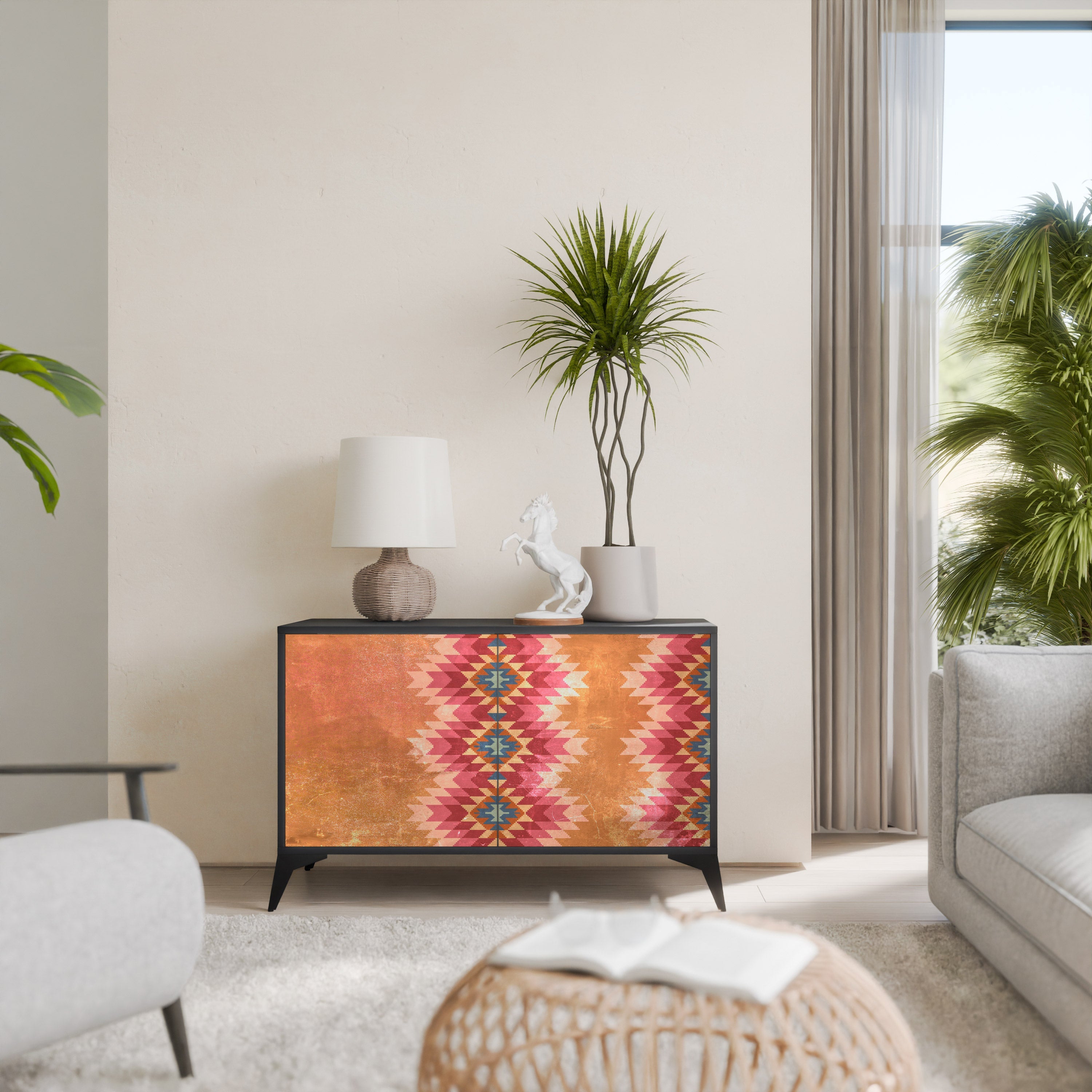 INDIAN FOLK 2-Door Sideboard in Black Finish