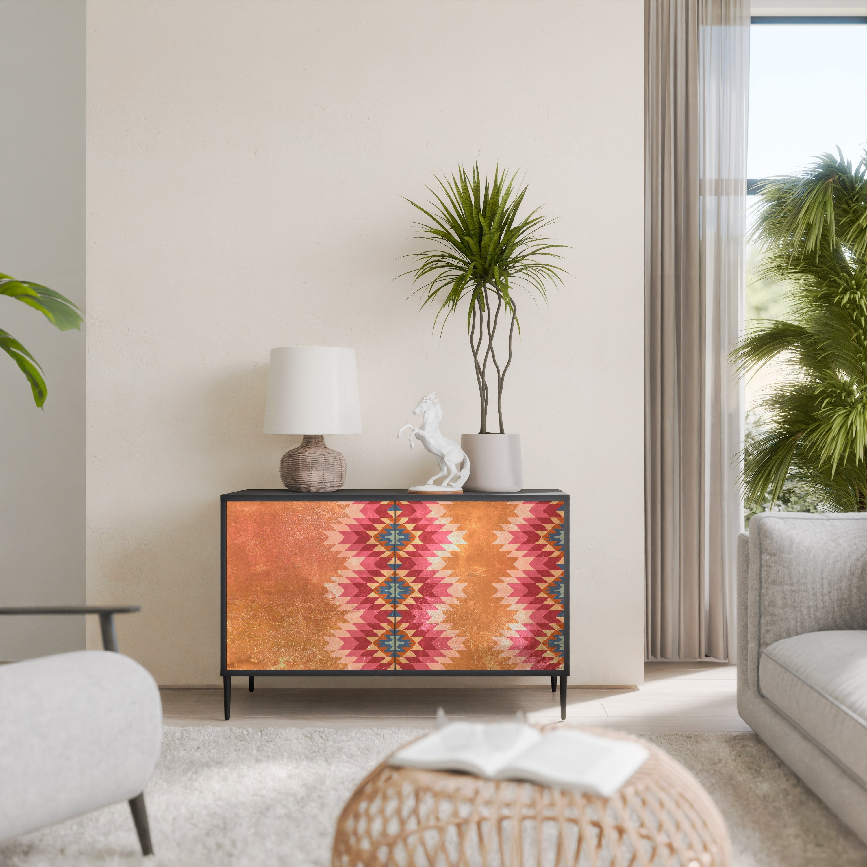 INDIAN FOLK 2-Door Sideboard in Black Finish