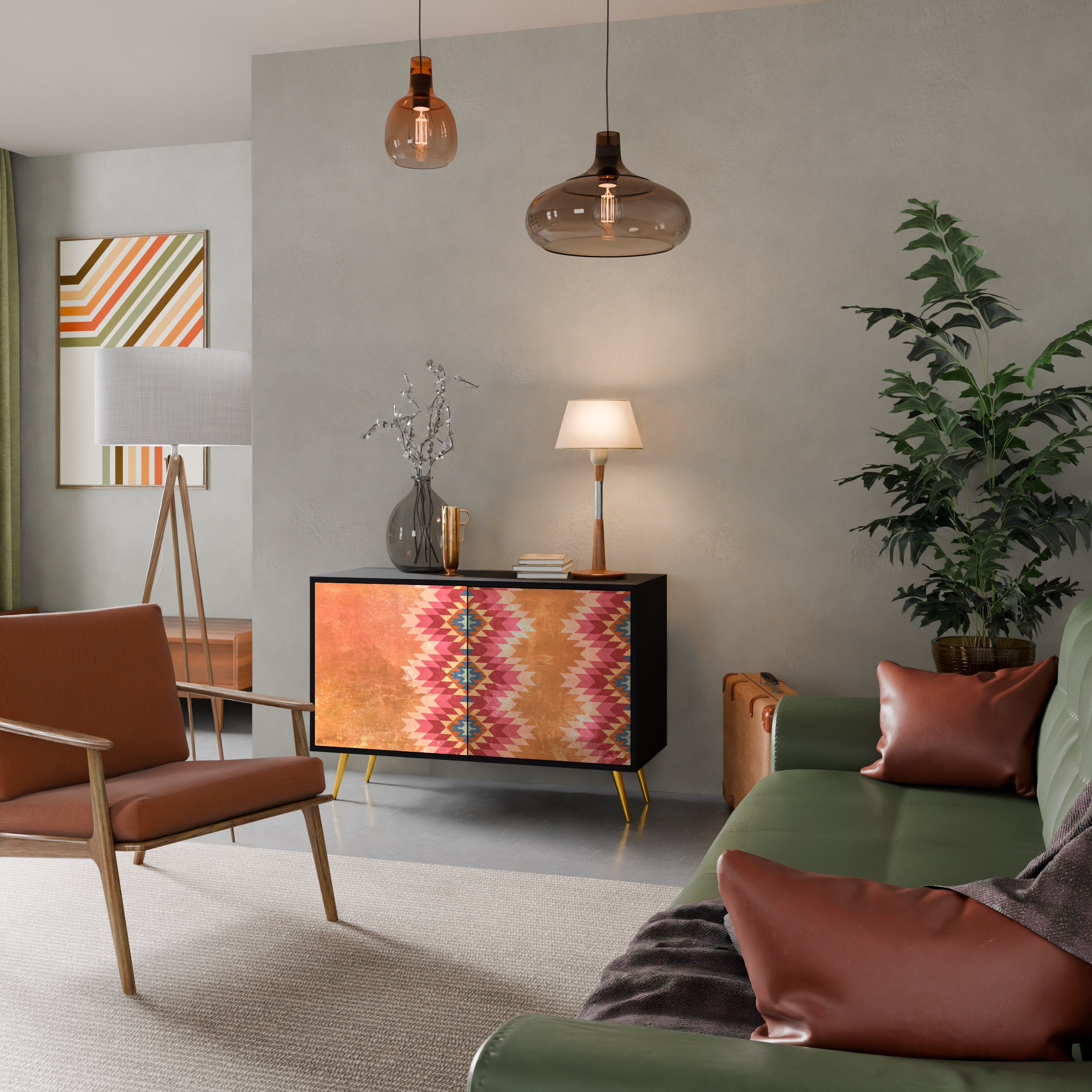 INDIAN FOLK 2-Door Sideboard in Black Finish