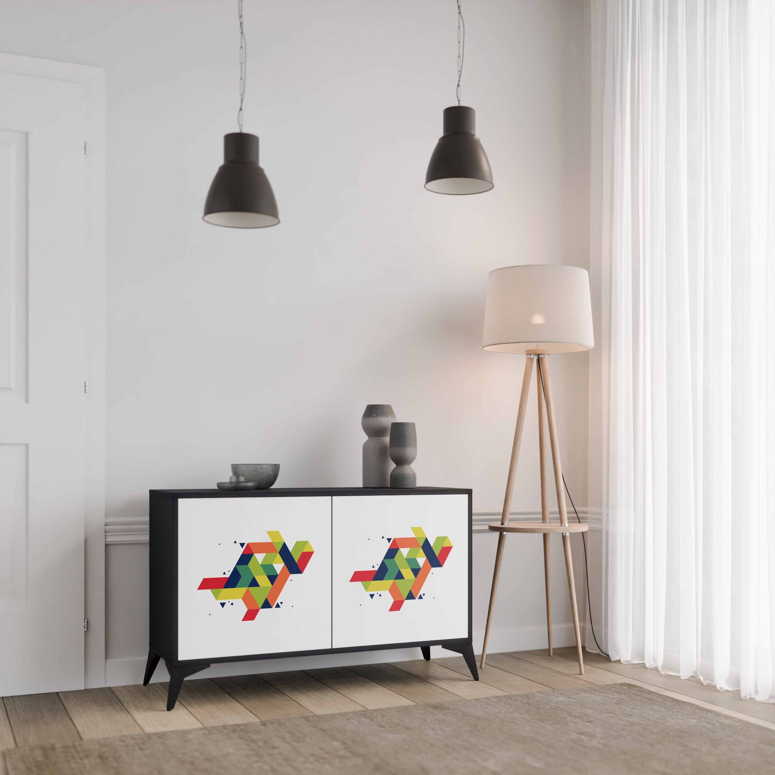 FUTURE SIGN 2-Door Sideboard in Black Finish