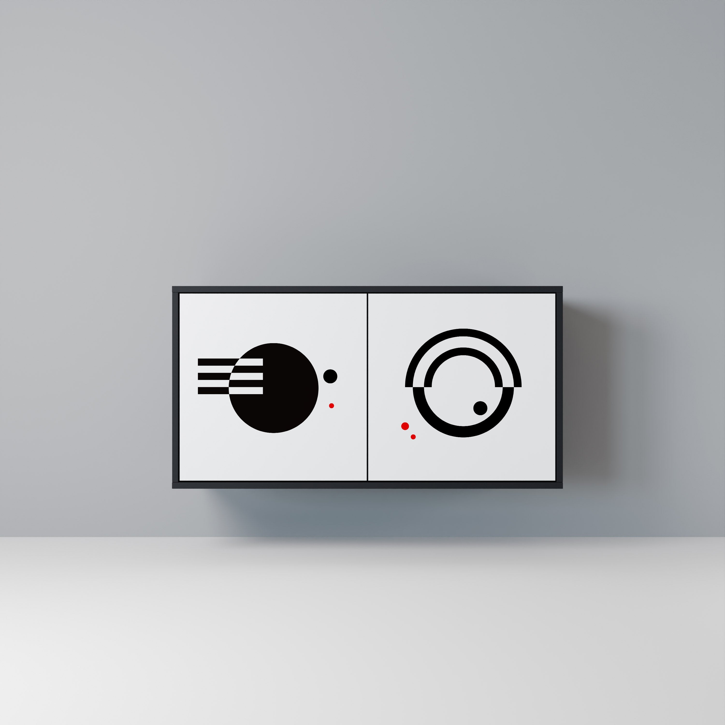 Buffet 2 portes noir et blanc combiné, finition noire