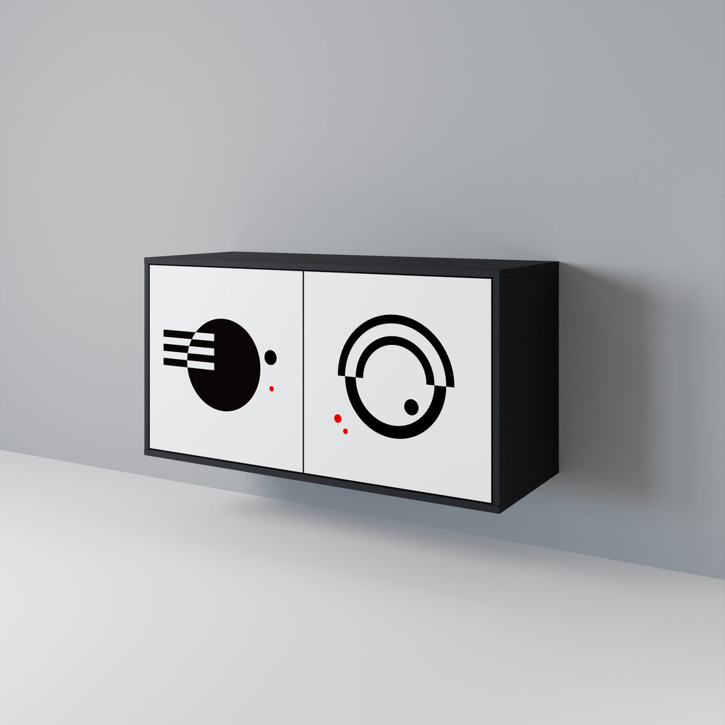 Buffet 2 portes noir et blanc combiné, finition noire