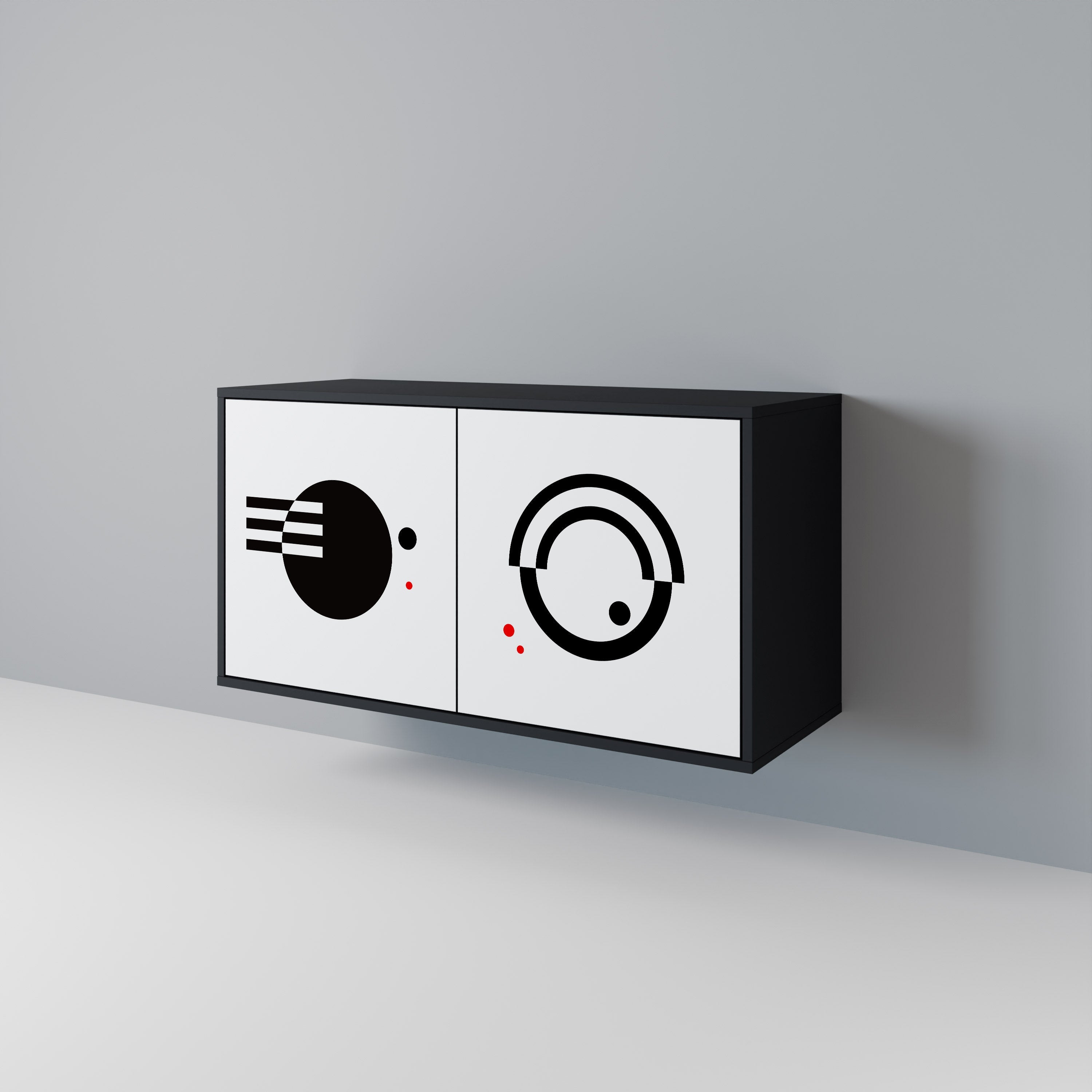 Buffet 2 portes noir et blanc combiné, finition noire