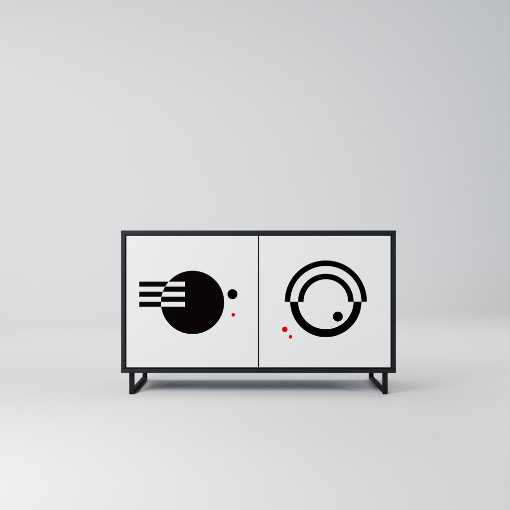 Buffet 2 portes noir et blanc combiné, finition noire