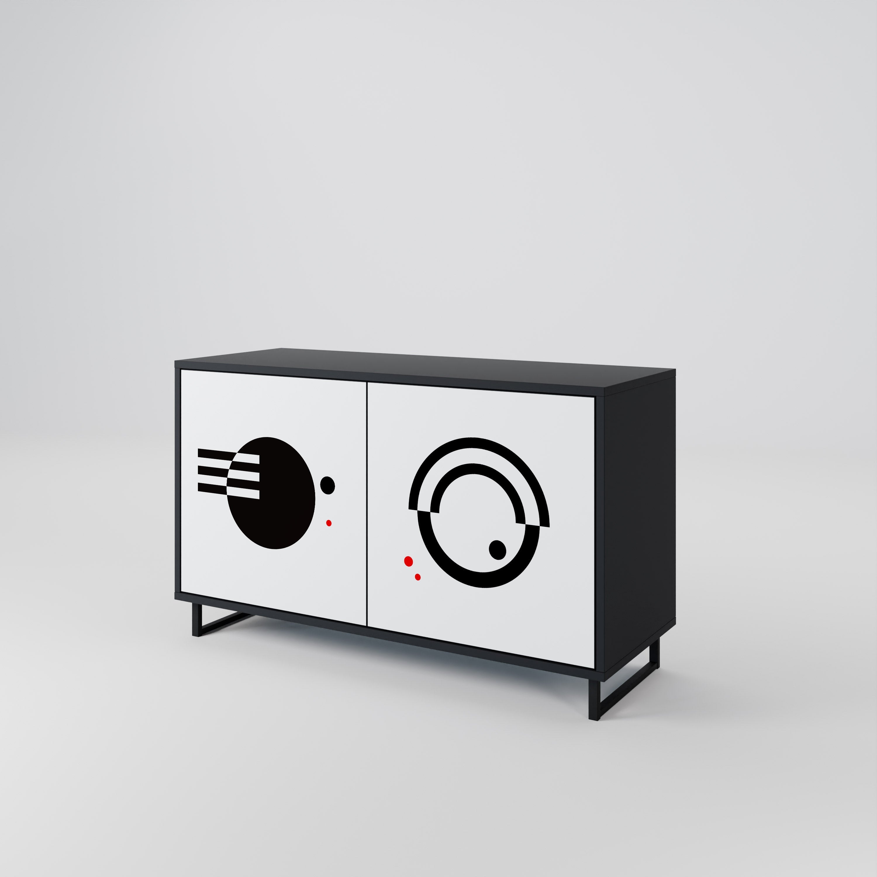 Buffet 2 portes noir et blanc combiné, finition noire