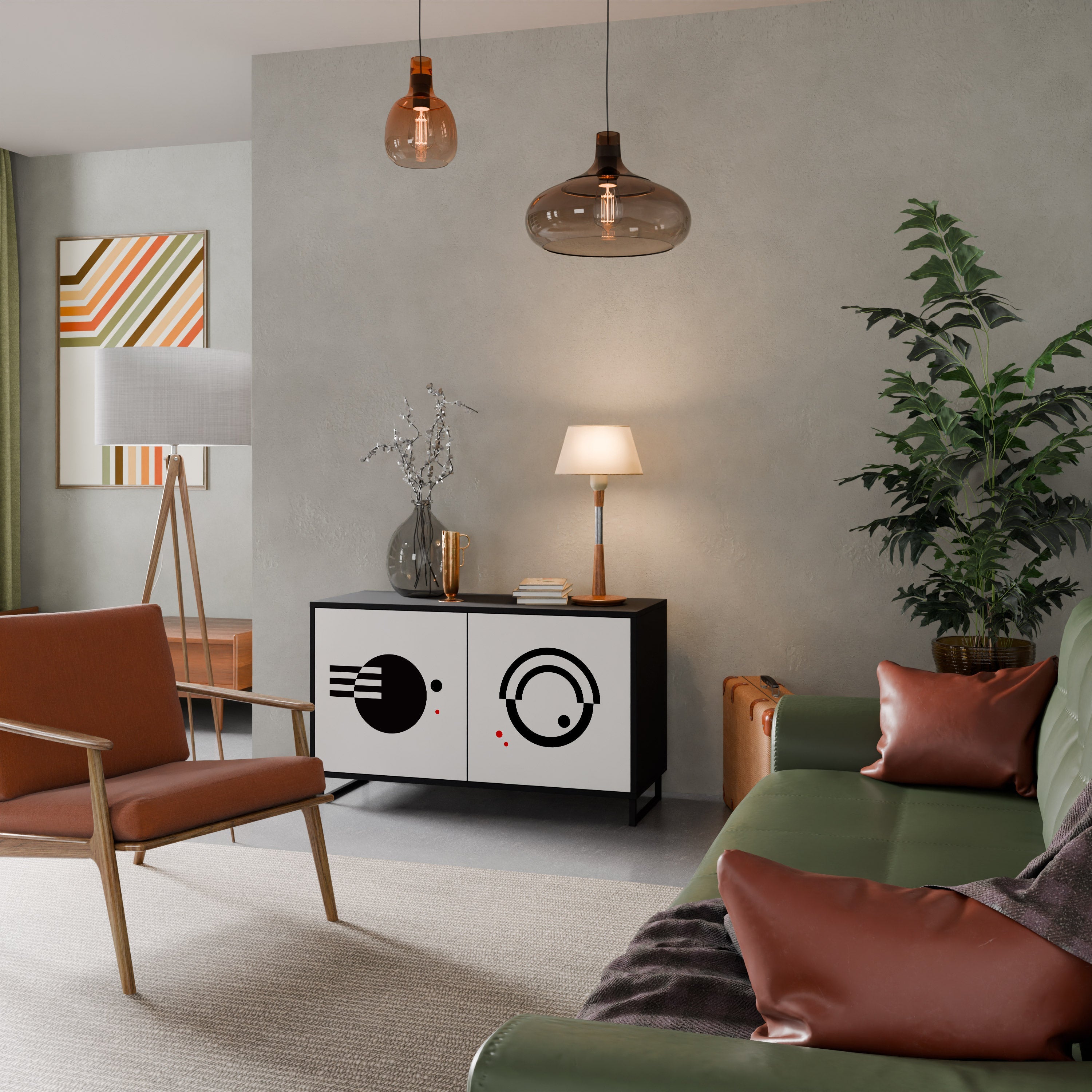 Buffet 2 portes noir et blanc combiné, finition noire