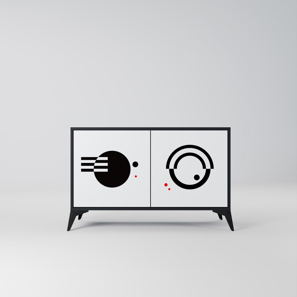 Buffet 2 portes noir et blanc combiné, finition noire