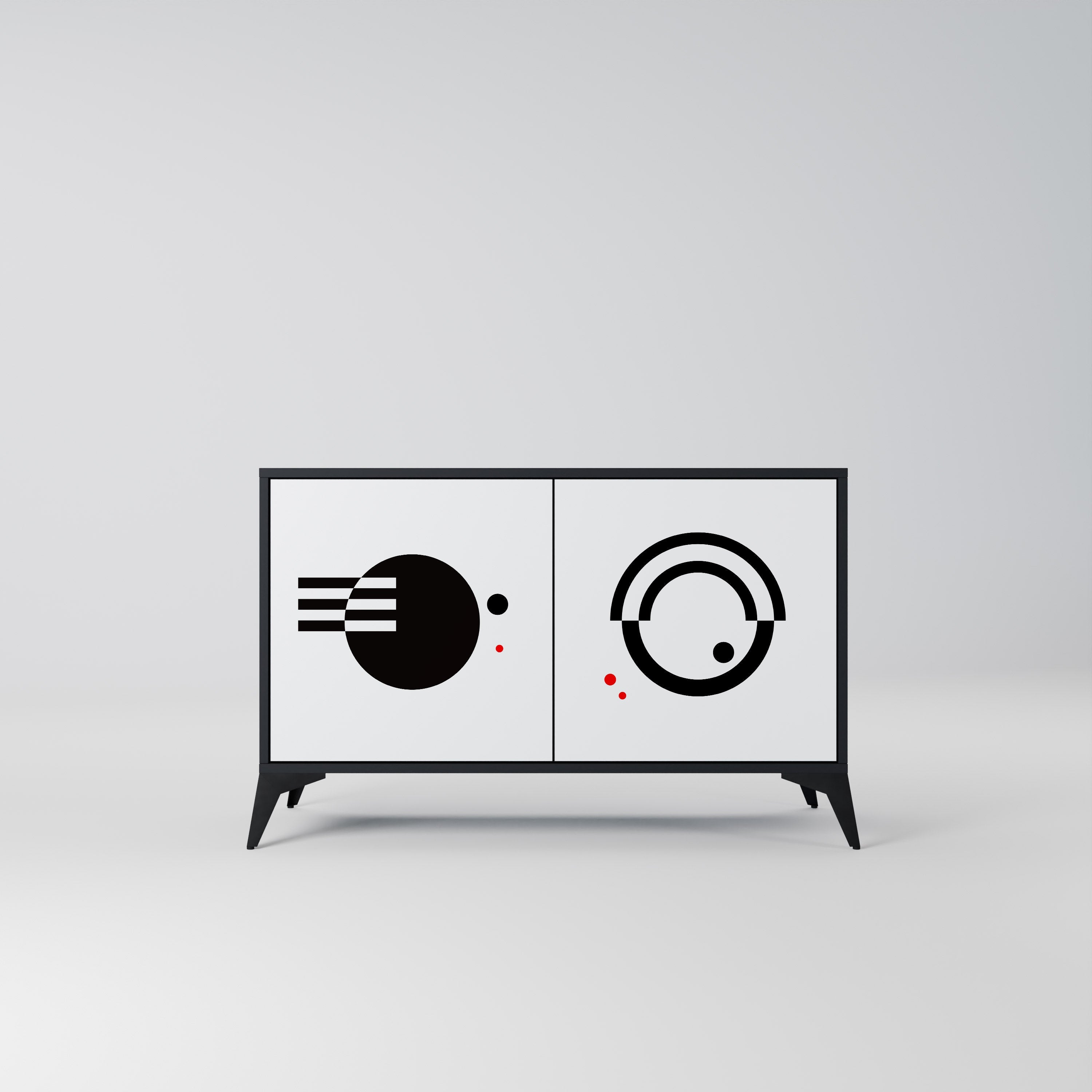 Buffet 2 portes noir et blanc combiné, finition noire