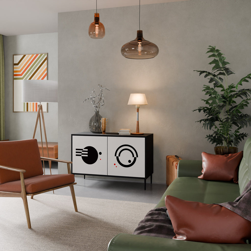 Buffet 2 portes noir et blanc combiné, finition noire