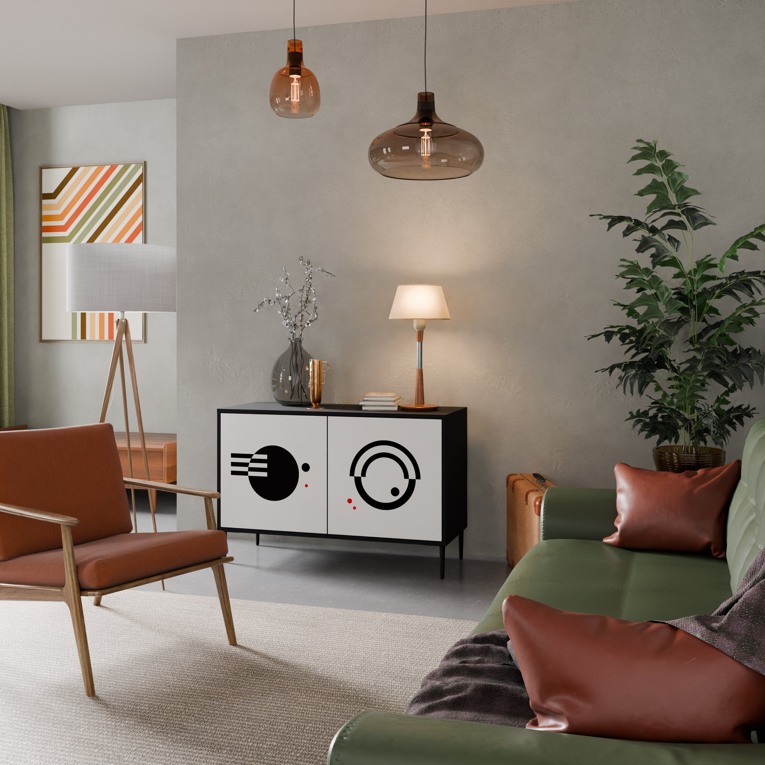 Buffet 2 portes noir et blanc combiné, finition noire