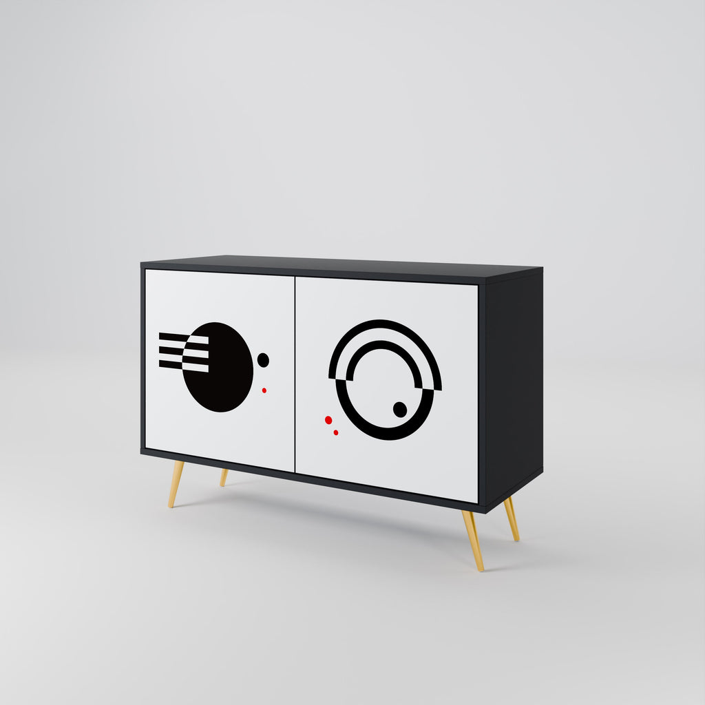 Buffet 2 portes noir et blanc combiné, finition noire