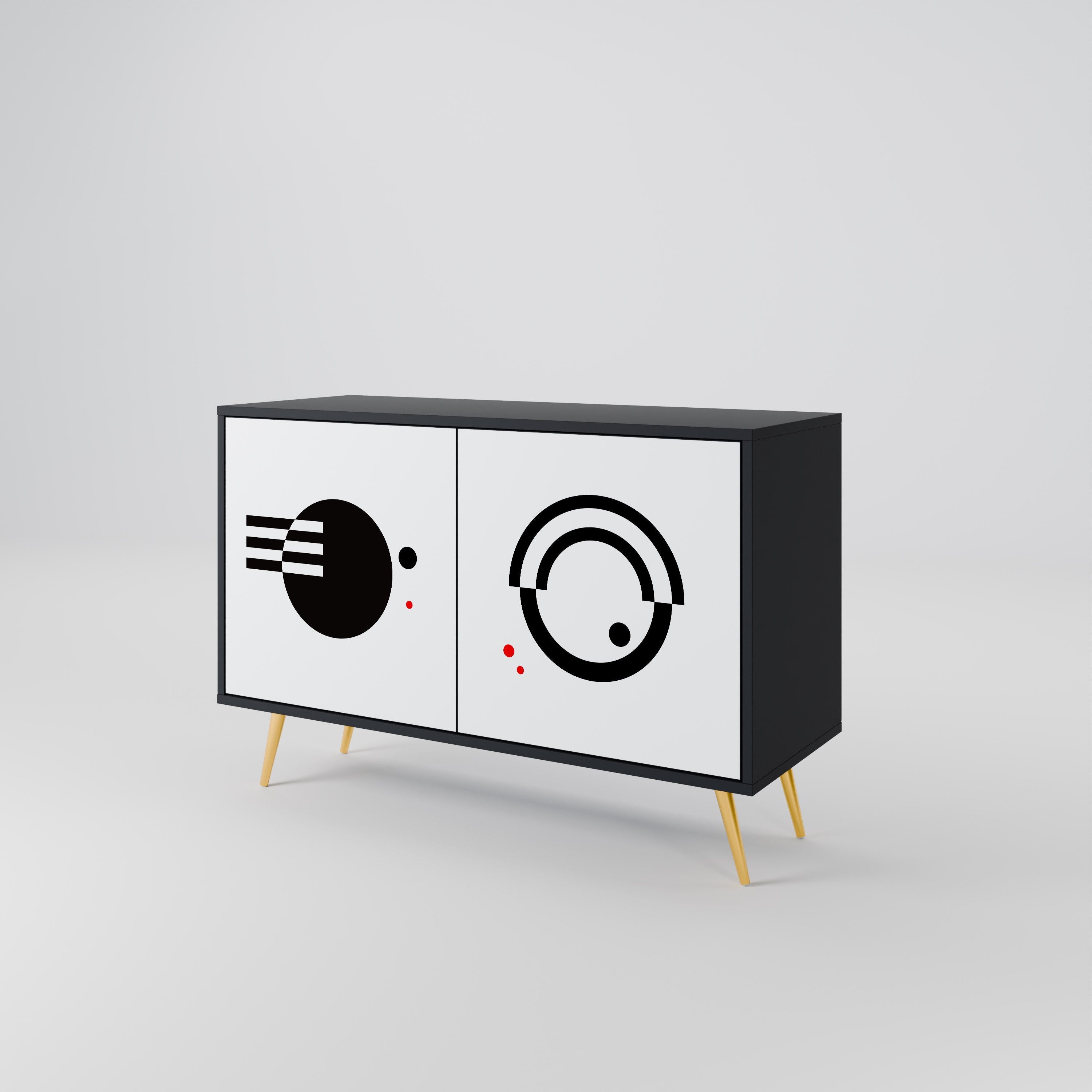 Buffet 2 portes noir et blanc combiné, finition noire