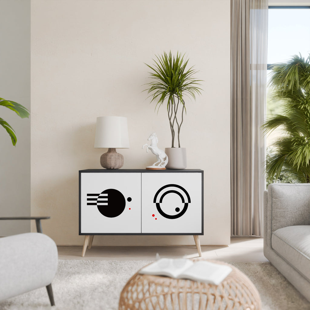 Buffet 2 portes noir et blanc combiné, finition noire