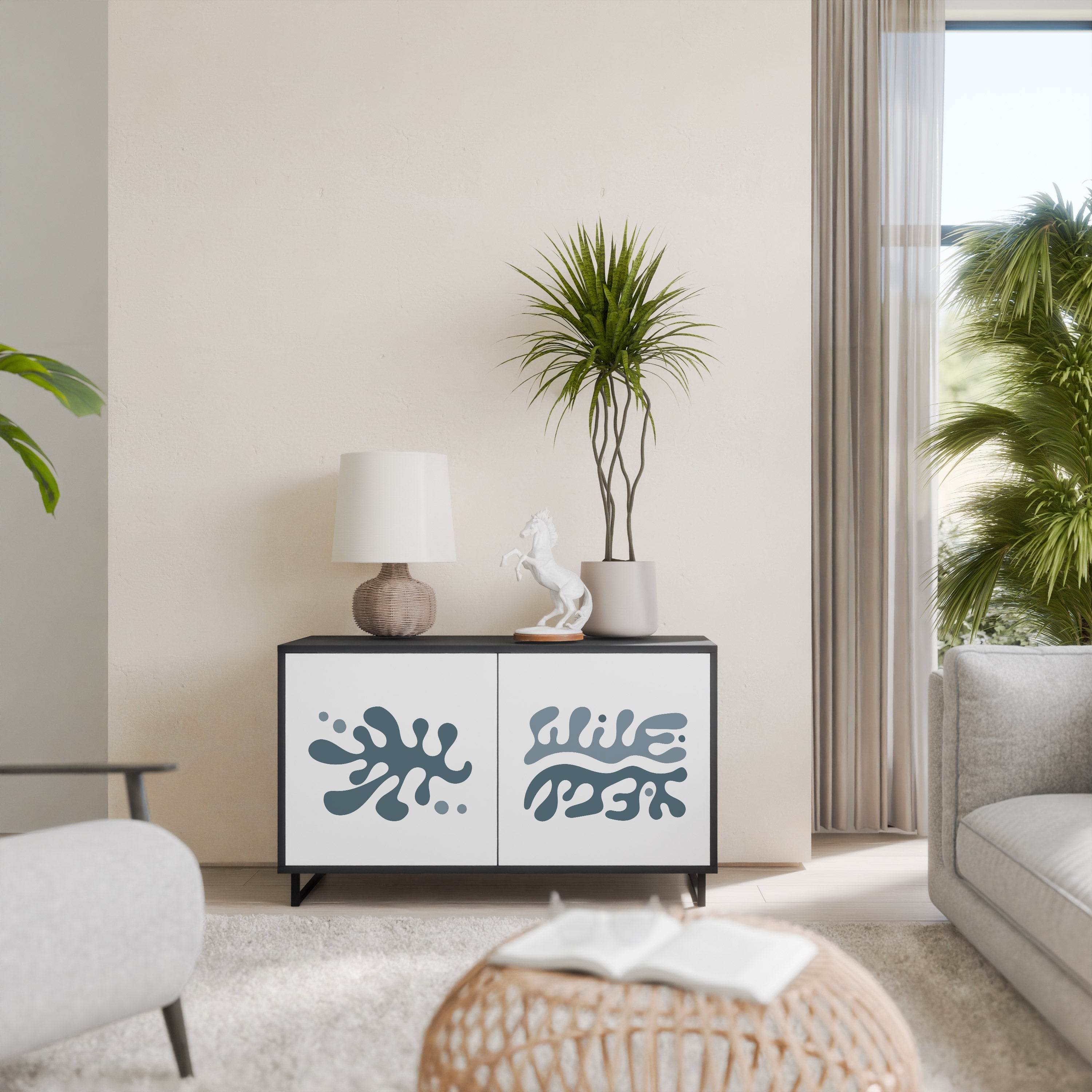 Buffet 2 portes WONDERLAND VEGETATION en finition noire