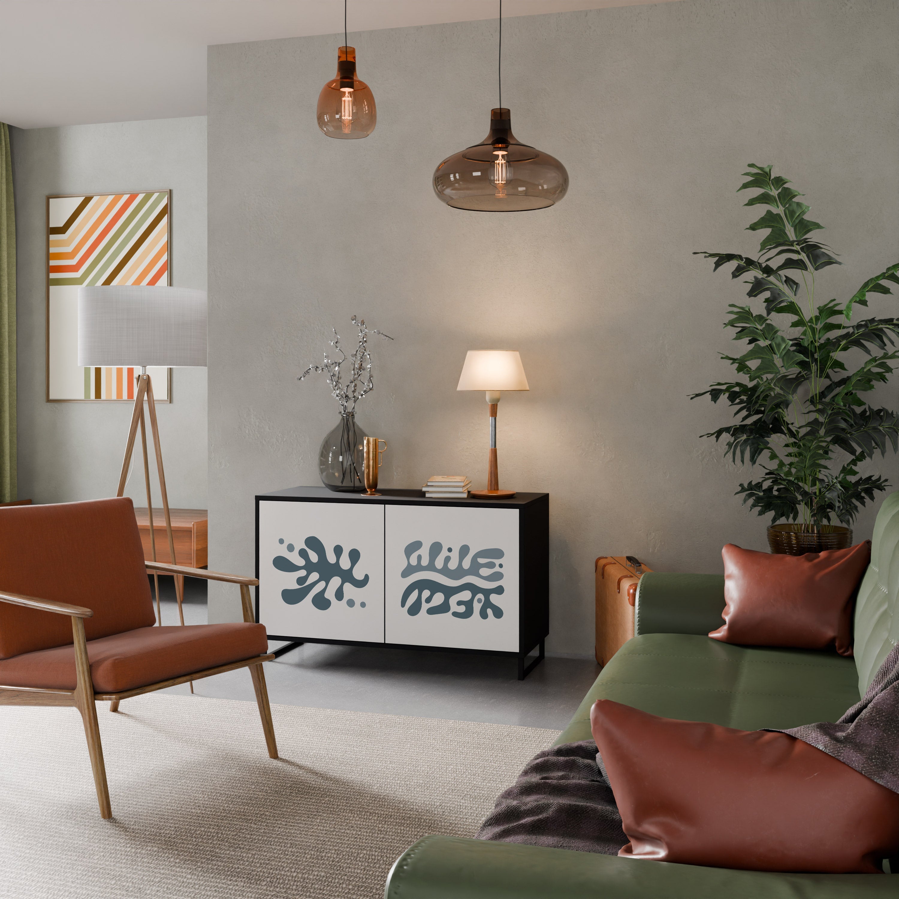 Buffet 2 portes WONDERLAND VEGETATION en finition noire