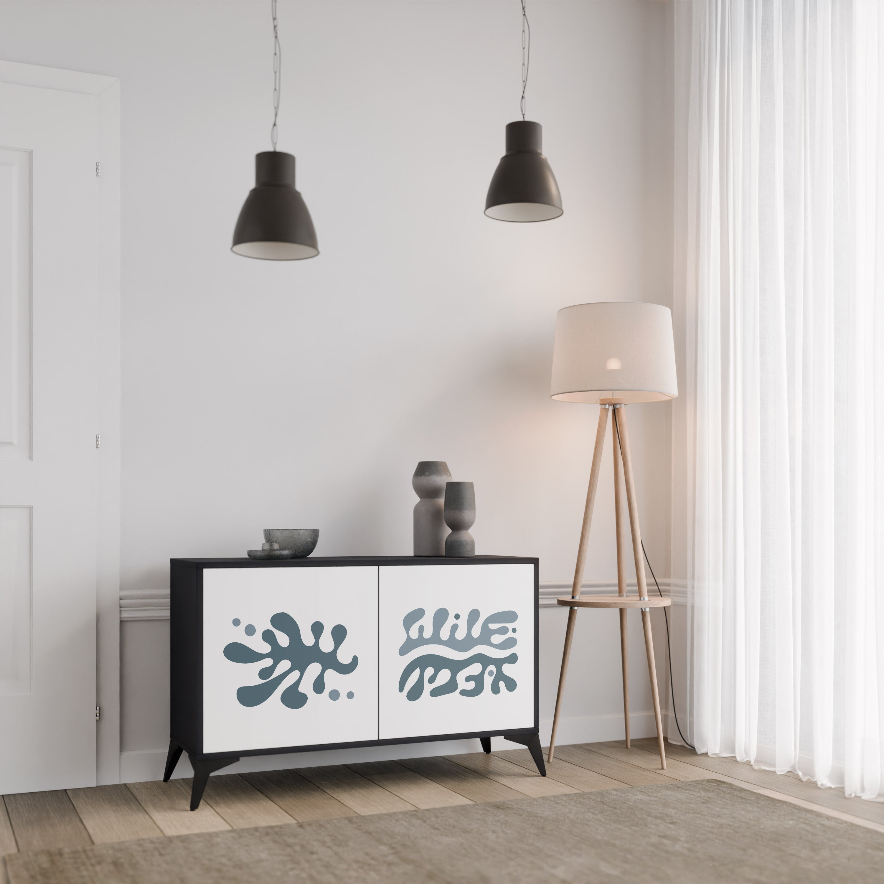 Buffet 2 portes WONDERLAND VEGETATION en finition noire