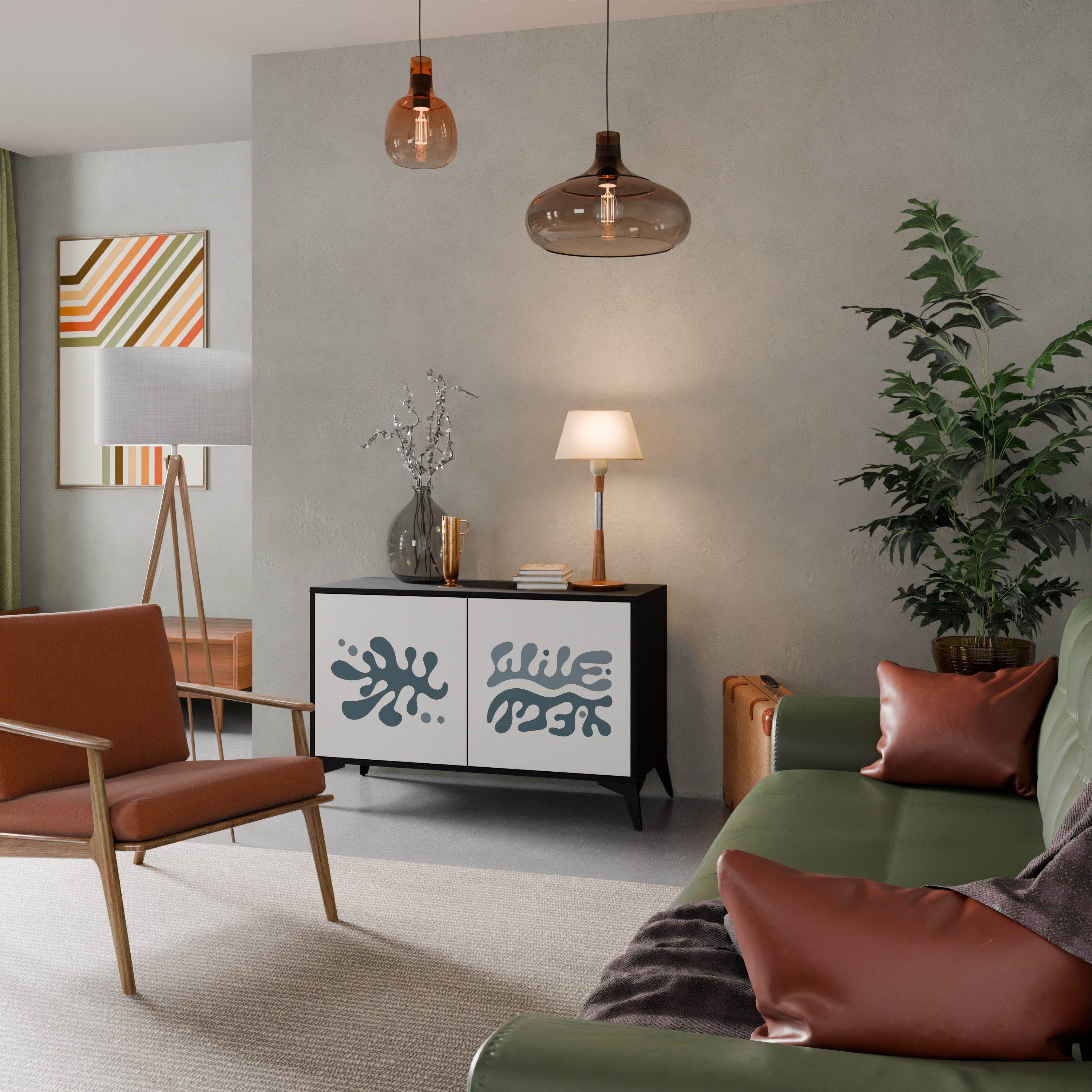 Buffet 2 portes WONDERLAND VEGETATION en finition noire