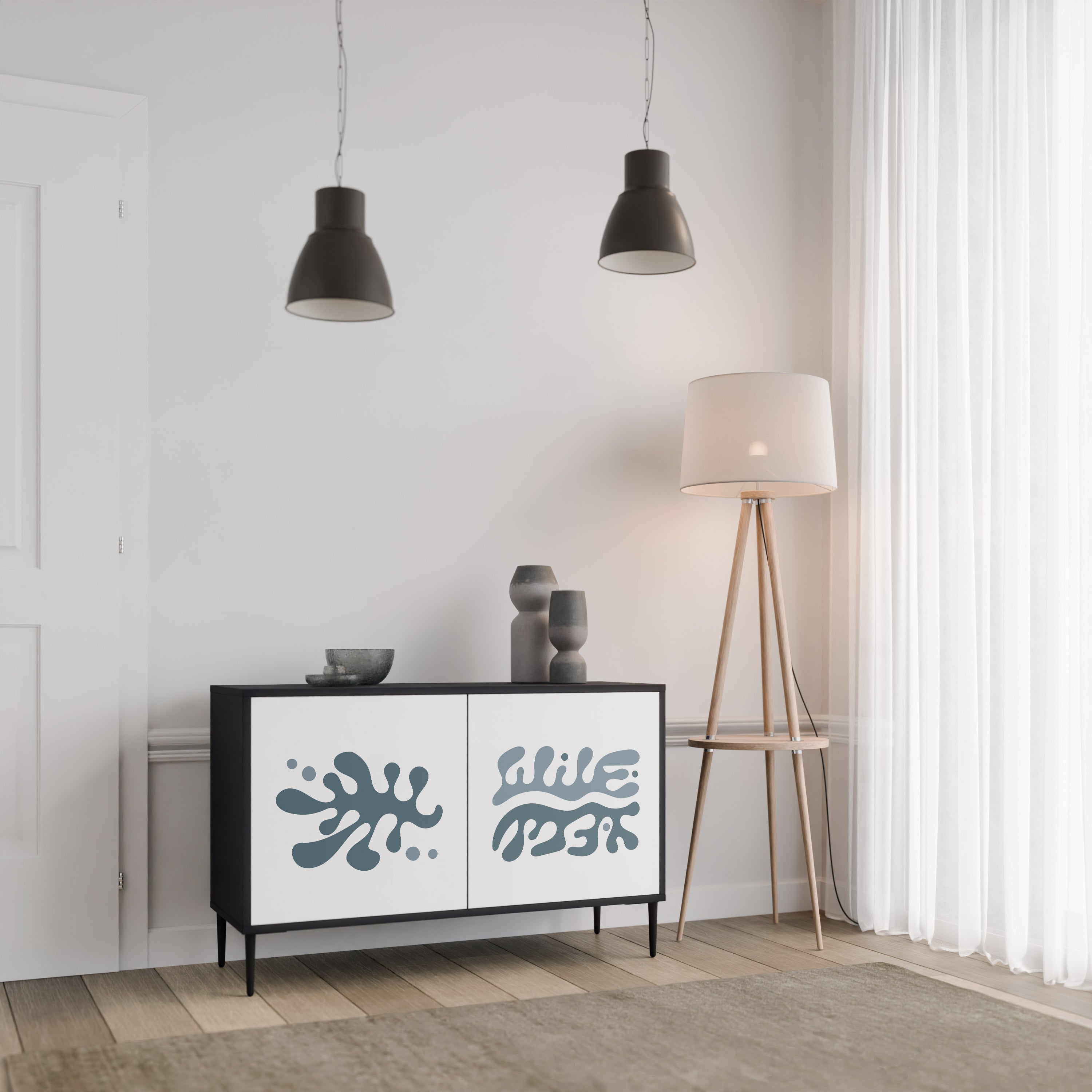 Buffet 2 portes WONDERLAND VEGETATION en finition noire