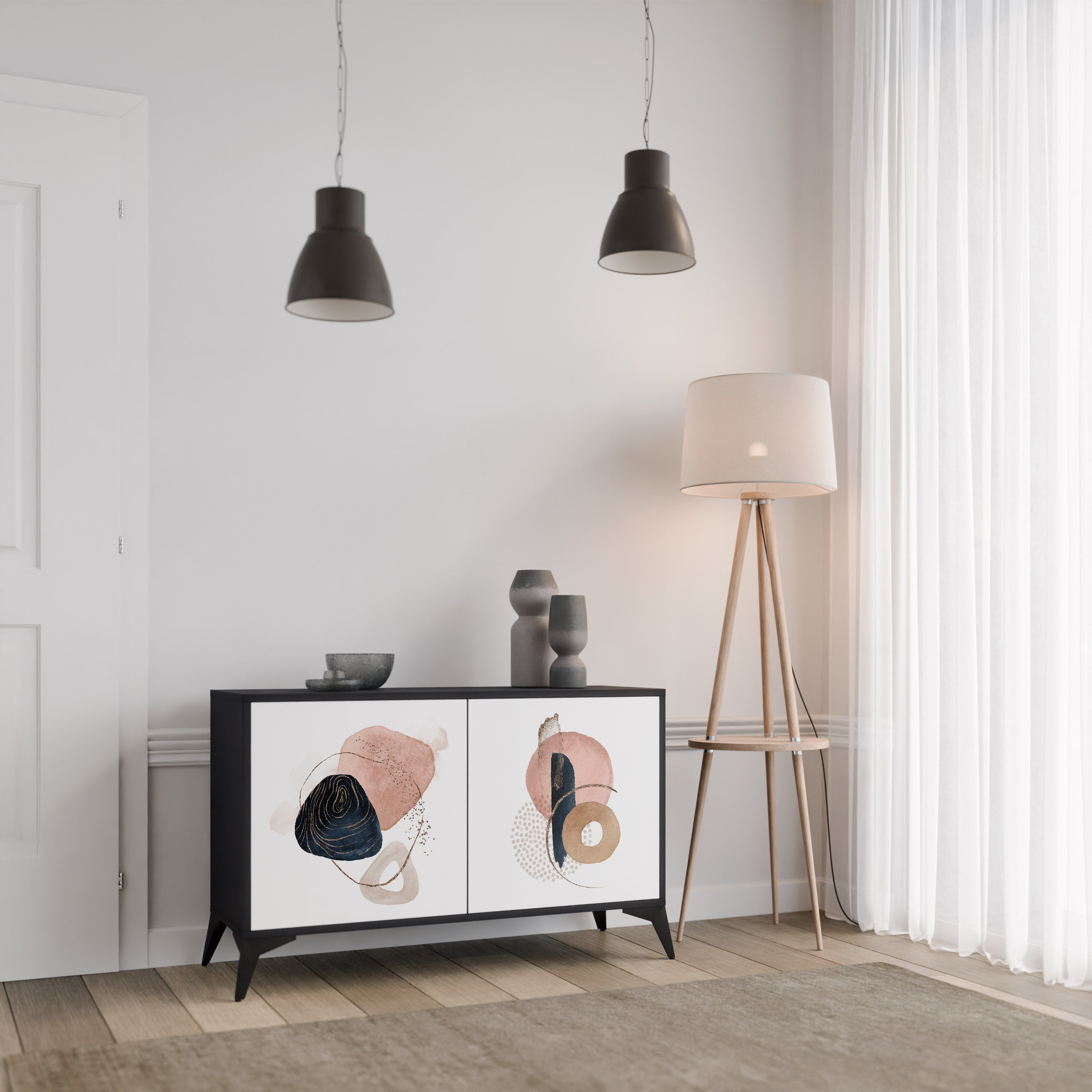 Buffet 2 portes COLORFUL SHAPES en finition noire