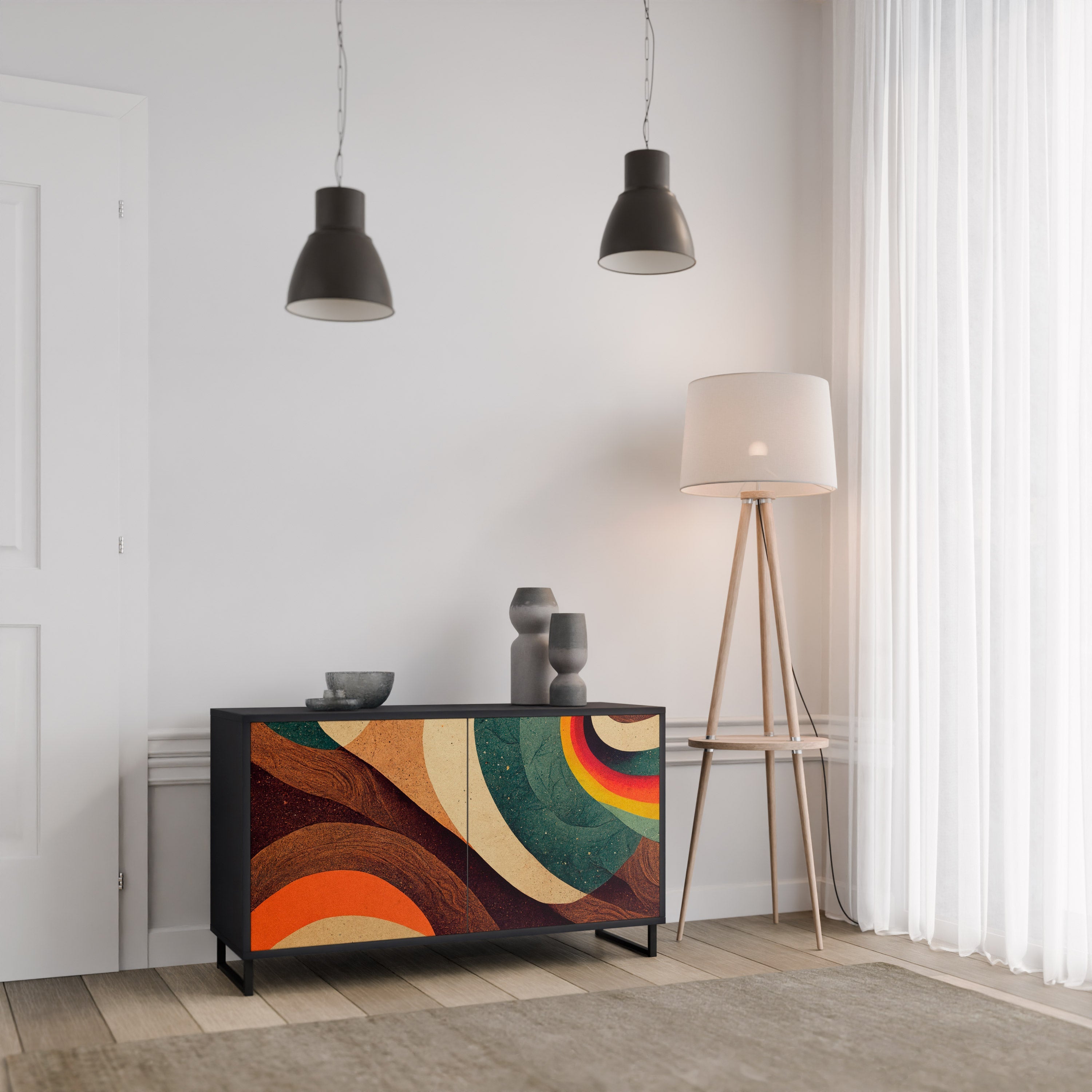 Buffet 2 portes COLORFUL STRANDS finition noire