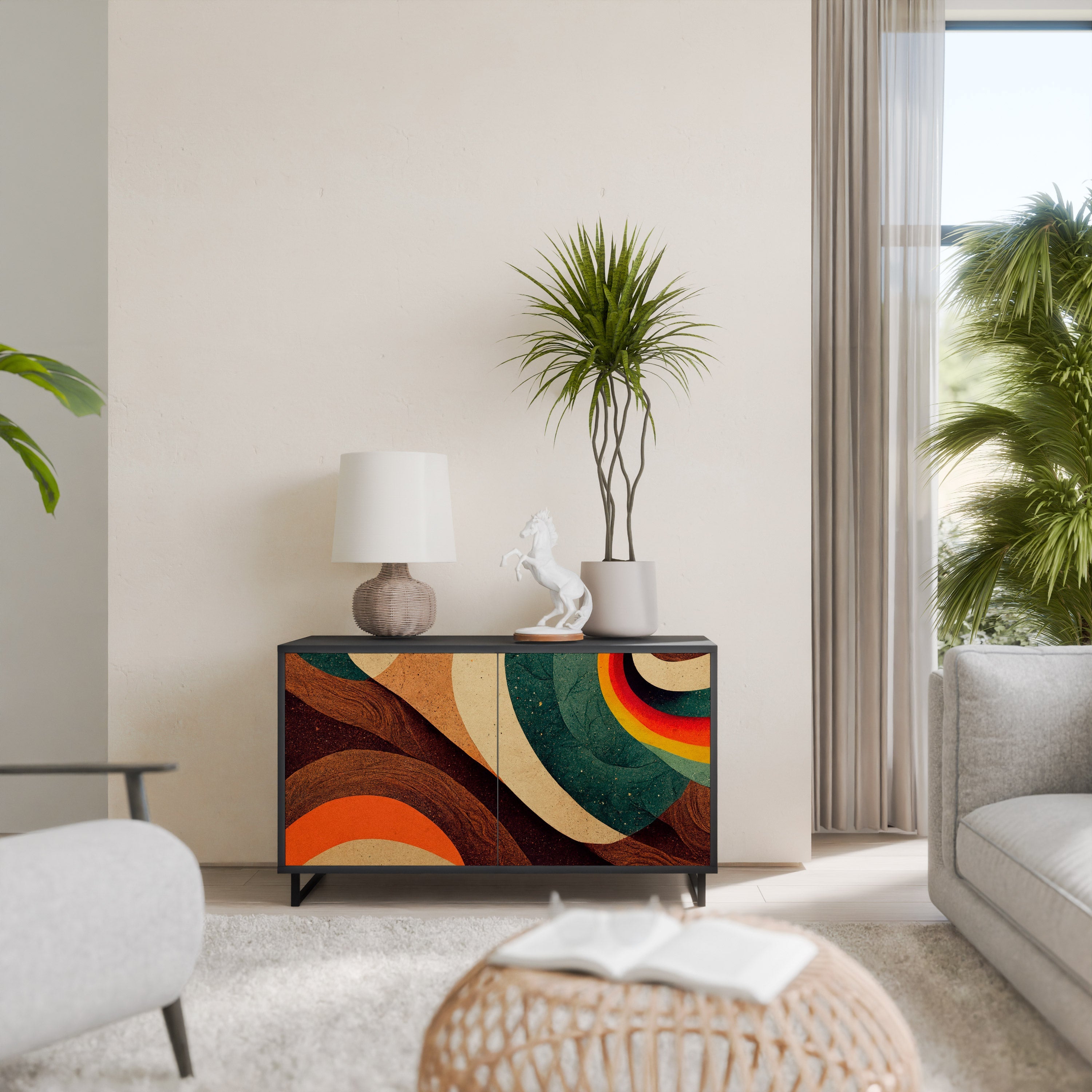 Buffet 2 portes COLORFUL STRANDS finition noire