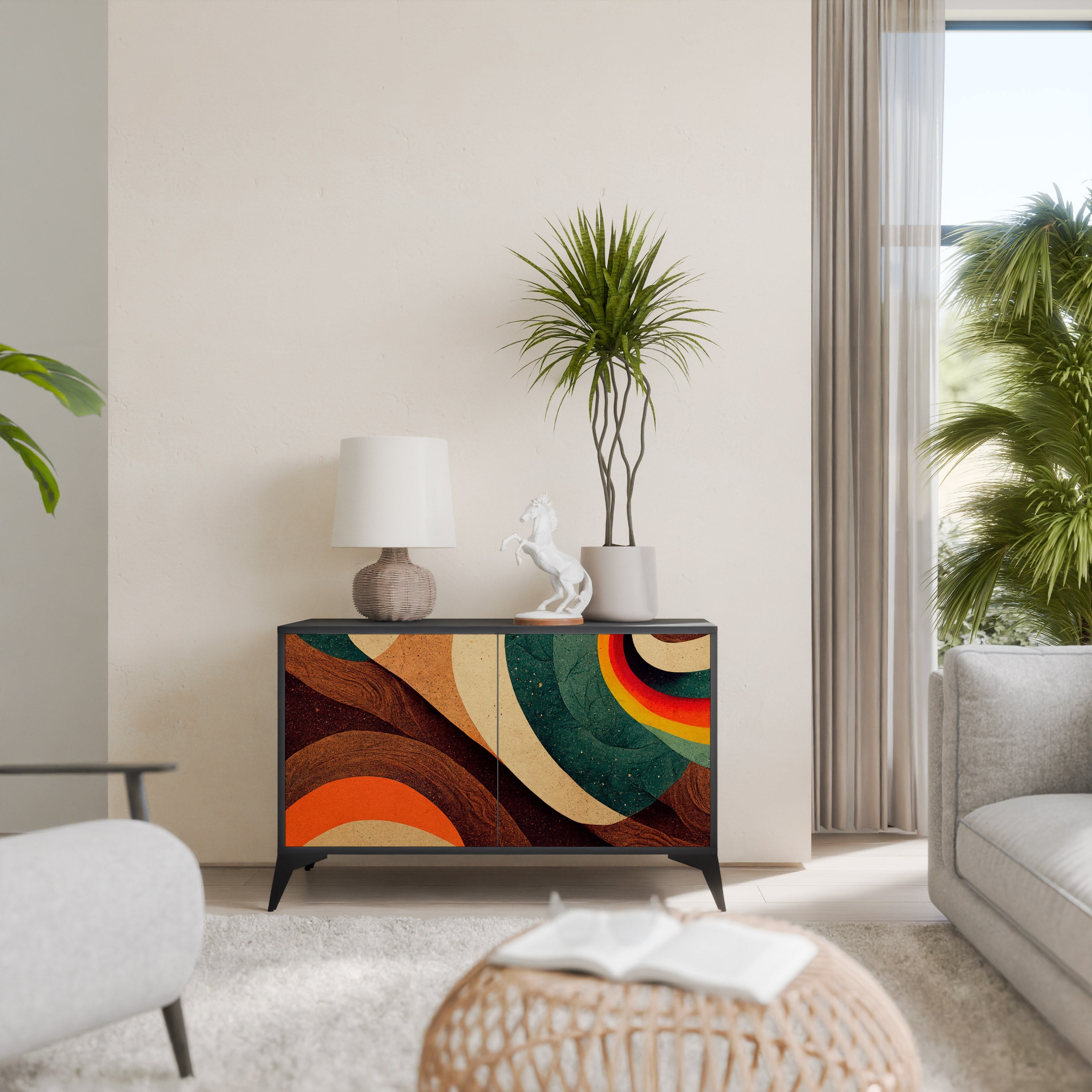Buffet 2 portes COLORFUL STRANDS finition noire