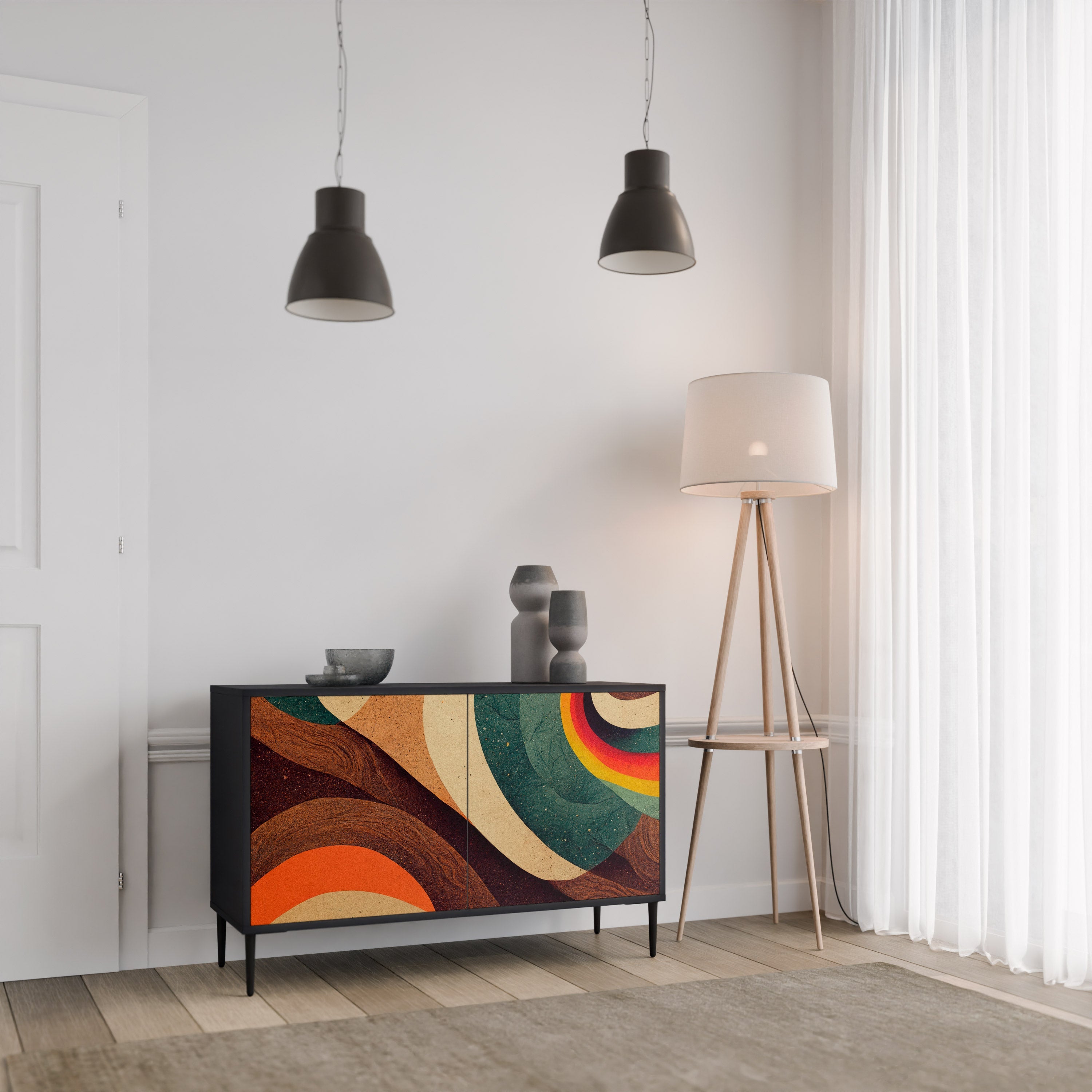 Buffet 2 portes COLORFUL STRANDS finition noire