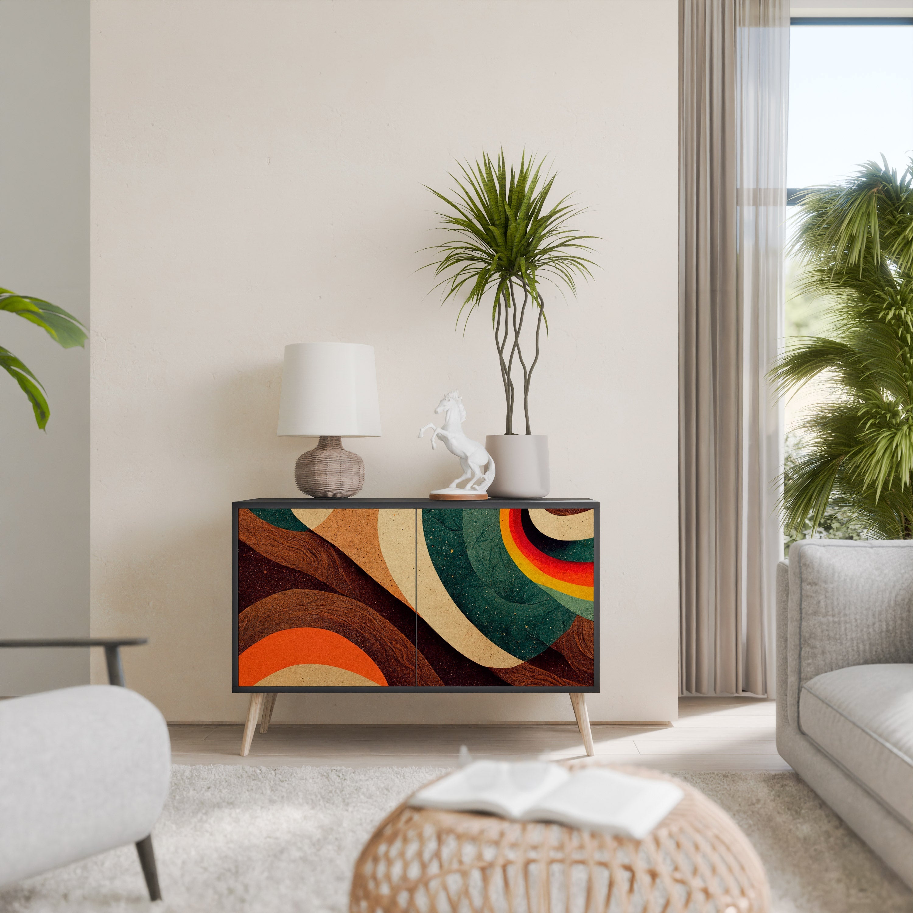 Buffet 2 portes COLORFUL STRANDS finition noire