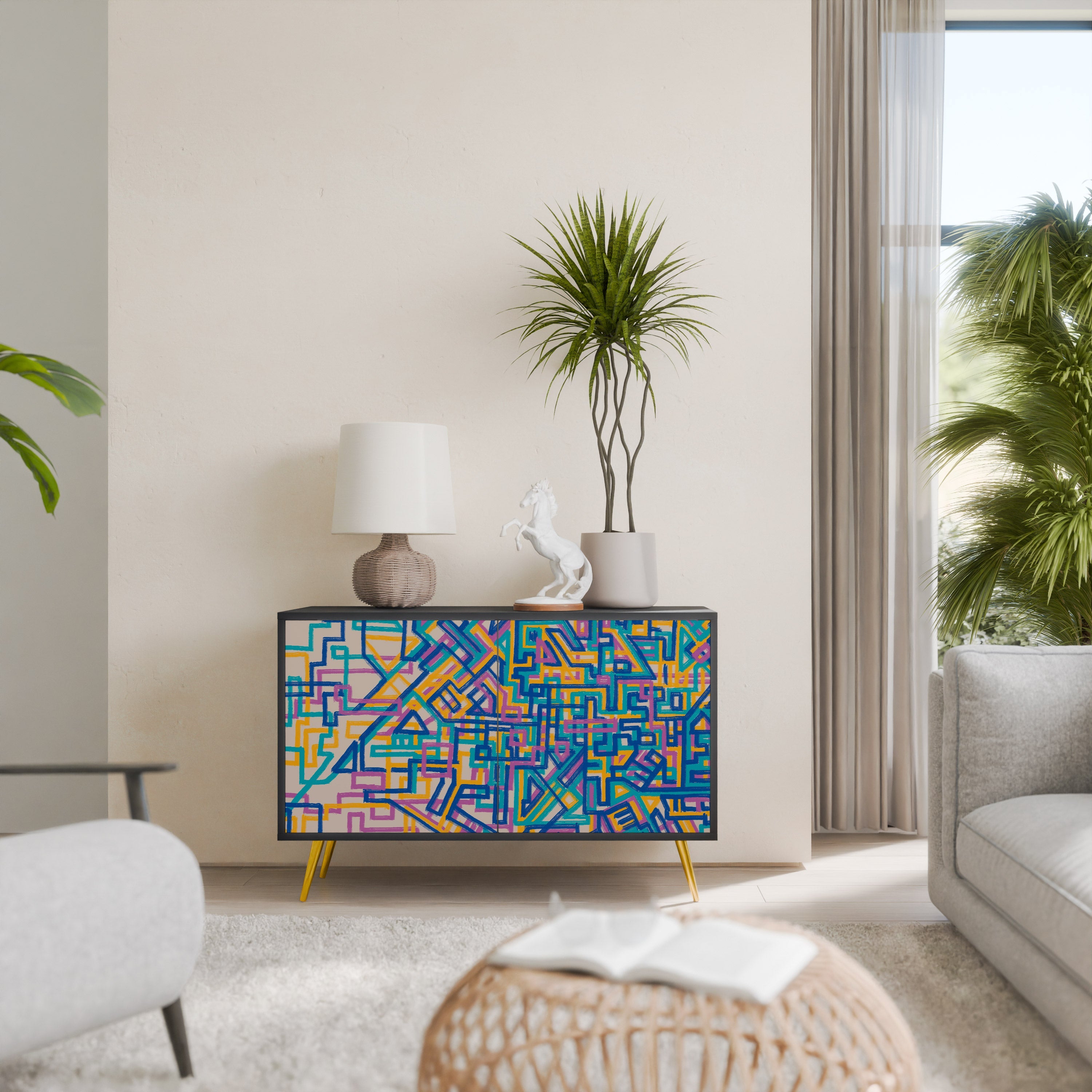 Buffet 2 portes MEMORIES MAP en finition noire