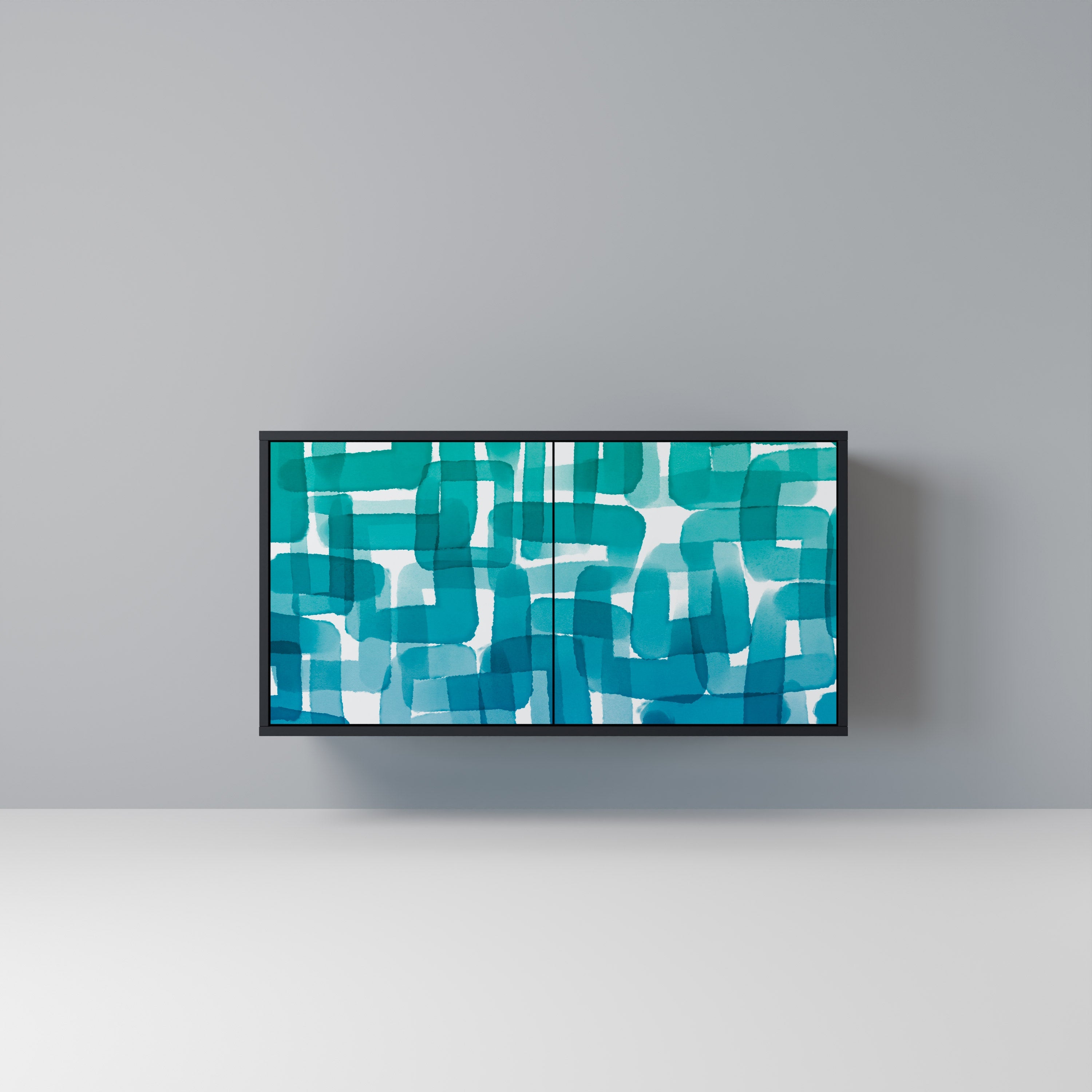 Buffet 2 portes TURQUOISE RECTANGLES finition noire