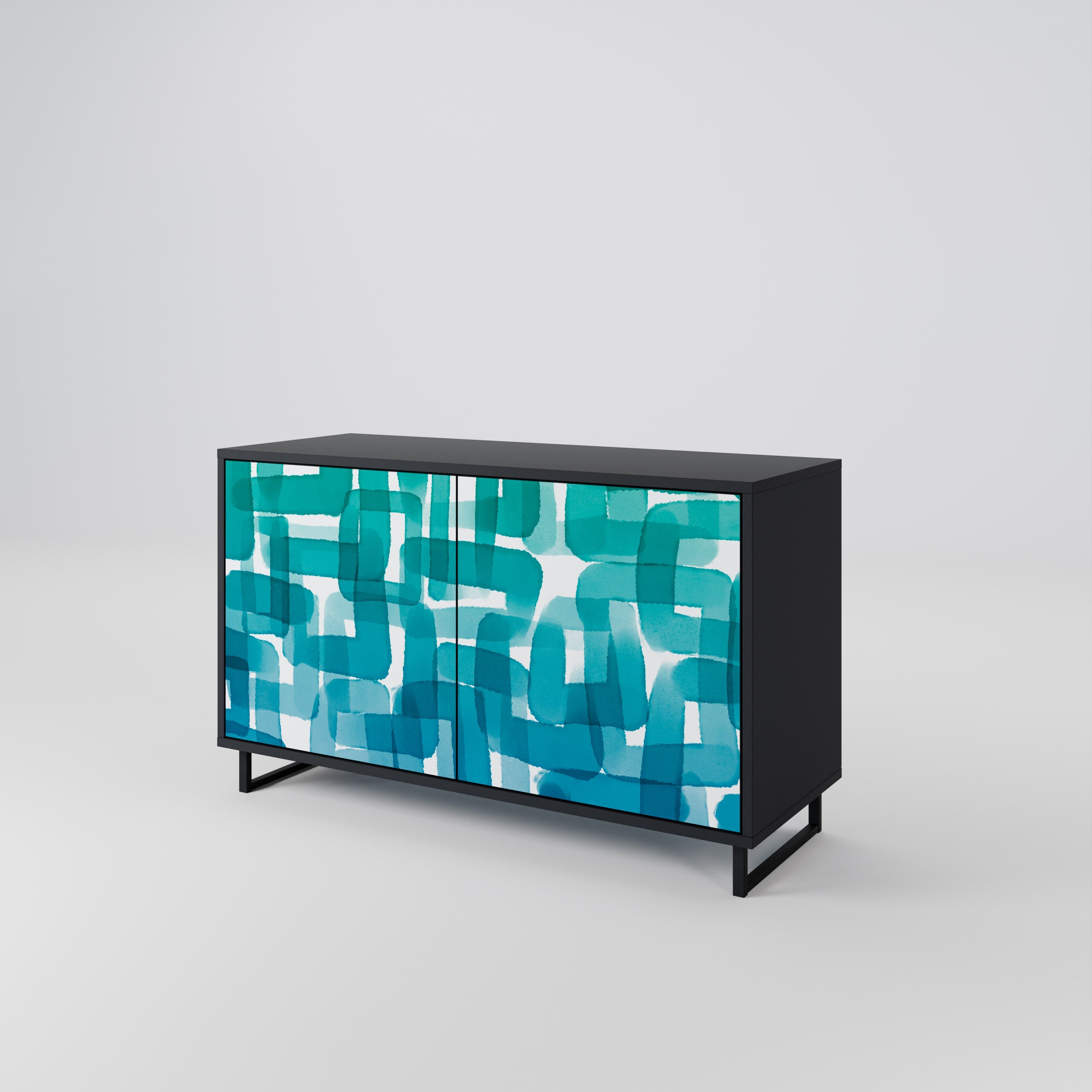 Buffet 2 portes TURQUOISE RECTANGLES finition noire